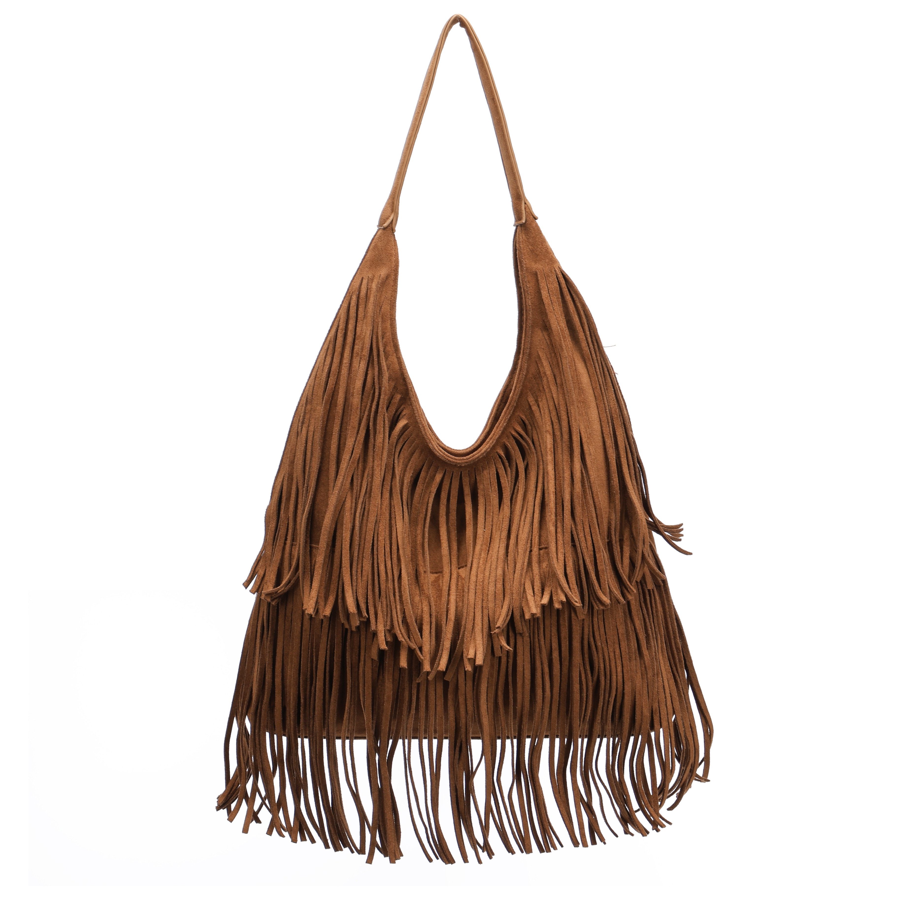 MIRROSI Shopper Damen Fransen Schultertasche Wildleder-Optik aus Polyester (Boho Hobo Bag mit Reißverschluss & Innenfach, ca. 39 x 12 x 33 cm), Neue Kollektion Herbst/Winter 2026