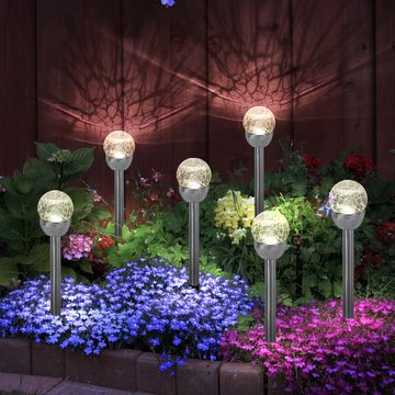 etc-shop LED Dekolicht, LED-Leuchtmittel fest verbaut, Solarleuchte Kugellampe Gartenleuchte, Stecklampe in Bruchglas-Optik