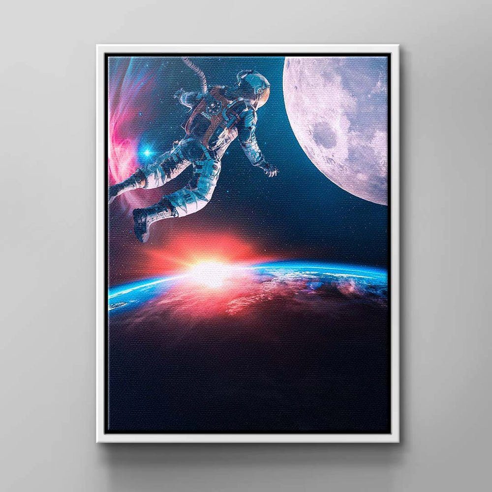 Wandbild Rahmen Astronaut Universum Galaxy blau Astronaut rosa rot Himmel View, DOTCOMCANVAS® View Leinwandbild schwarzer
