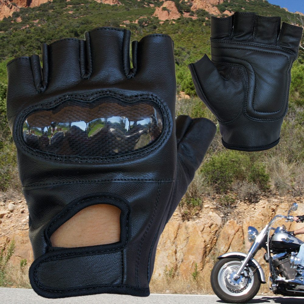 PROANTI Motorradhandschuhe PROANTI fingerlose Leder Chopper Motorradhandschuhe mit Protektor