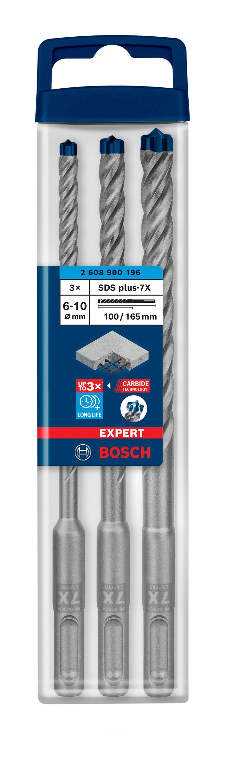 BOSCH Universalbohrer Expert SDS 8, plus-7X, mm 10 - - 6, Hammerbohrer-Set 3-teilig