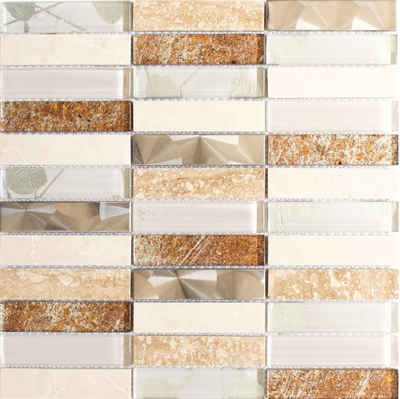 Mosani Mosaikfliesen Riemchen Mosaikfliesen Edelstahl Naturstein beige creme braun