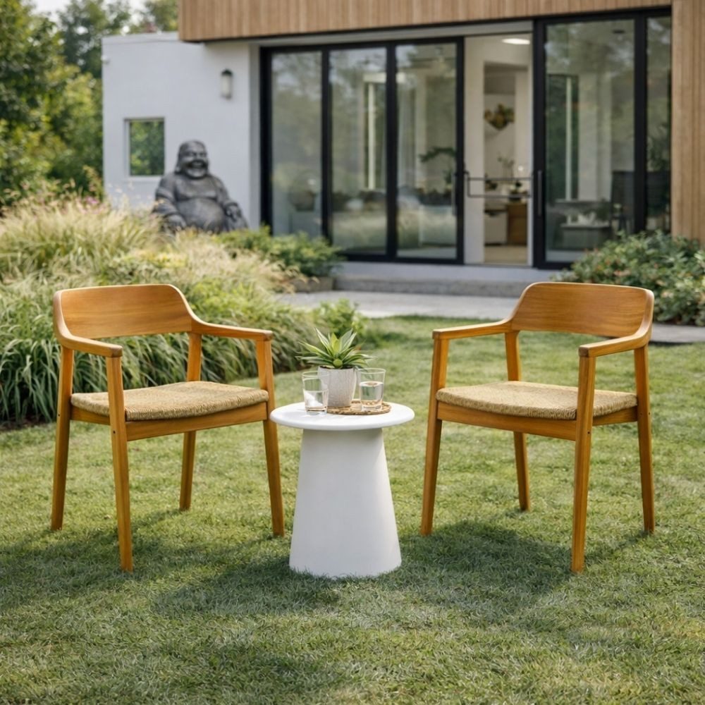 LebensWohnArt Stuhl 2er Set KENNEDY Teakstuhl Outdoor Stühle Teakholz + Synthetic-Rattan