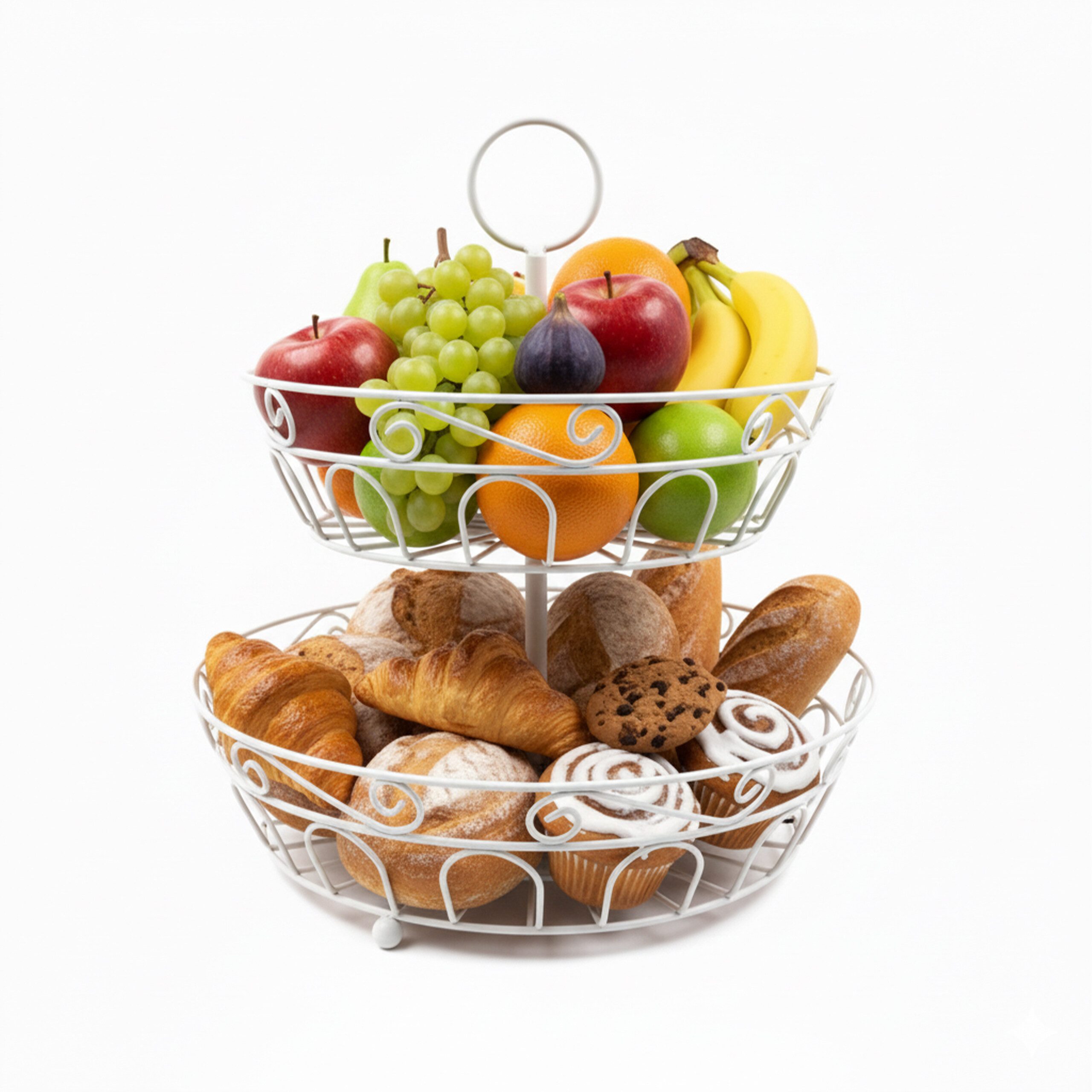 relaxdays Obstschale Obst Etagere 2 Etagen, Eisen, weiß