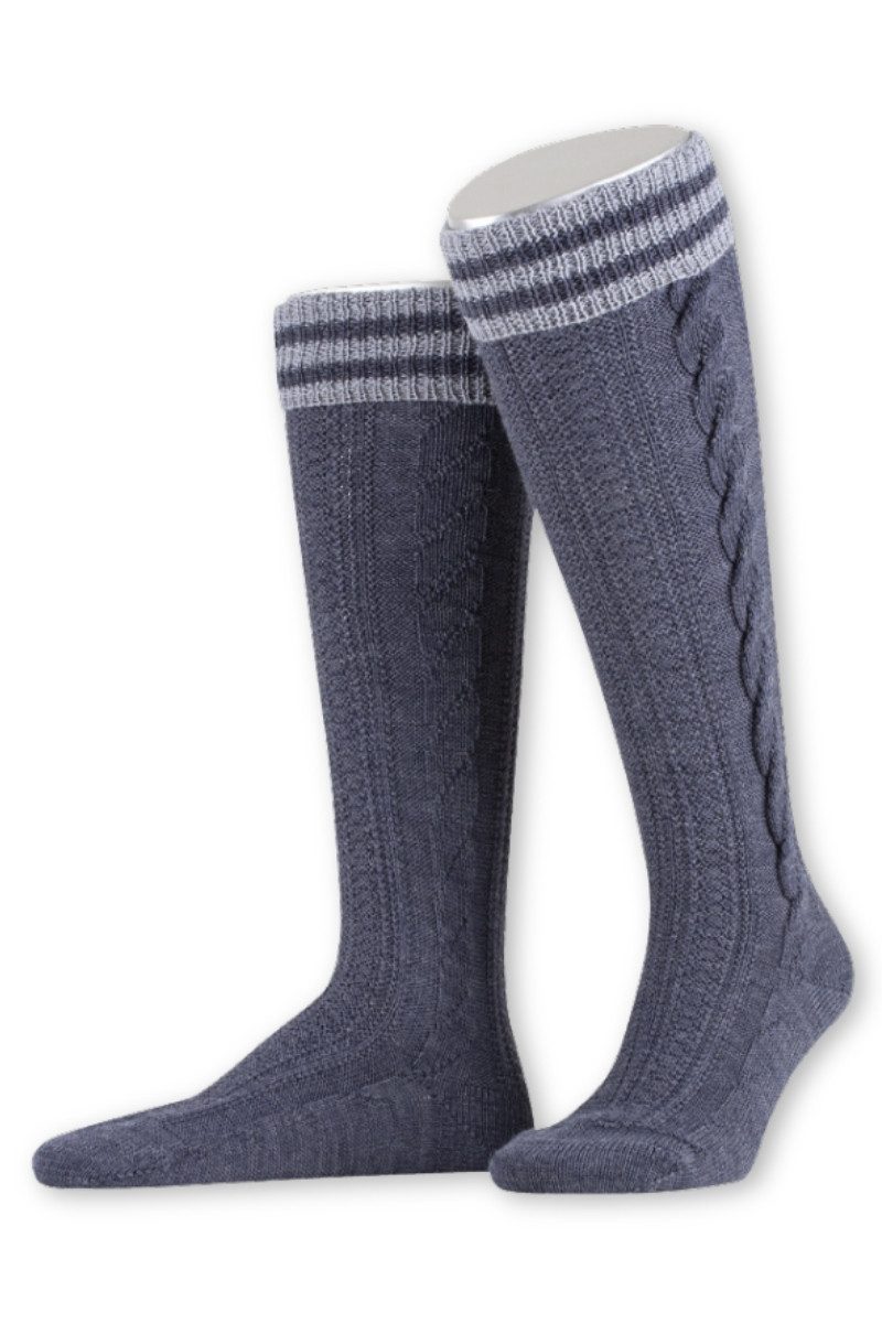 Lusana Trachtensocken Trachten Kniestrümpfe - L8995R - jeans/braun, jeans/blaugrau