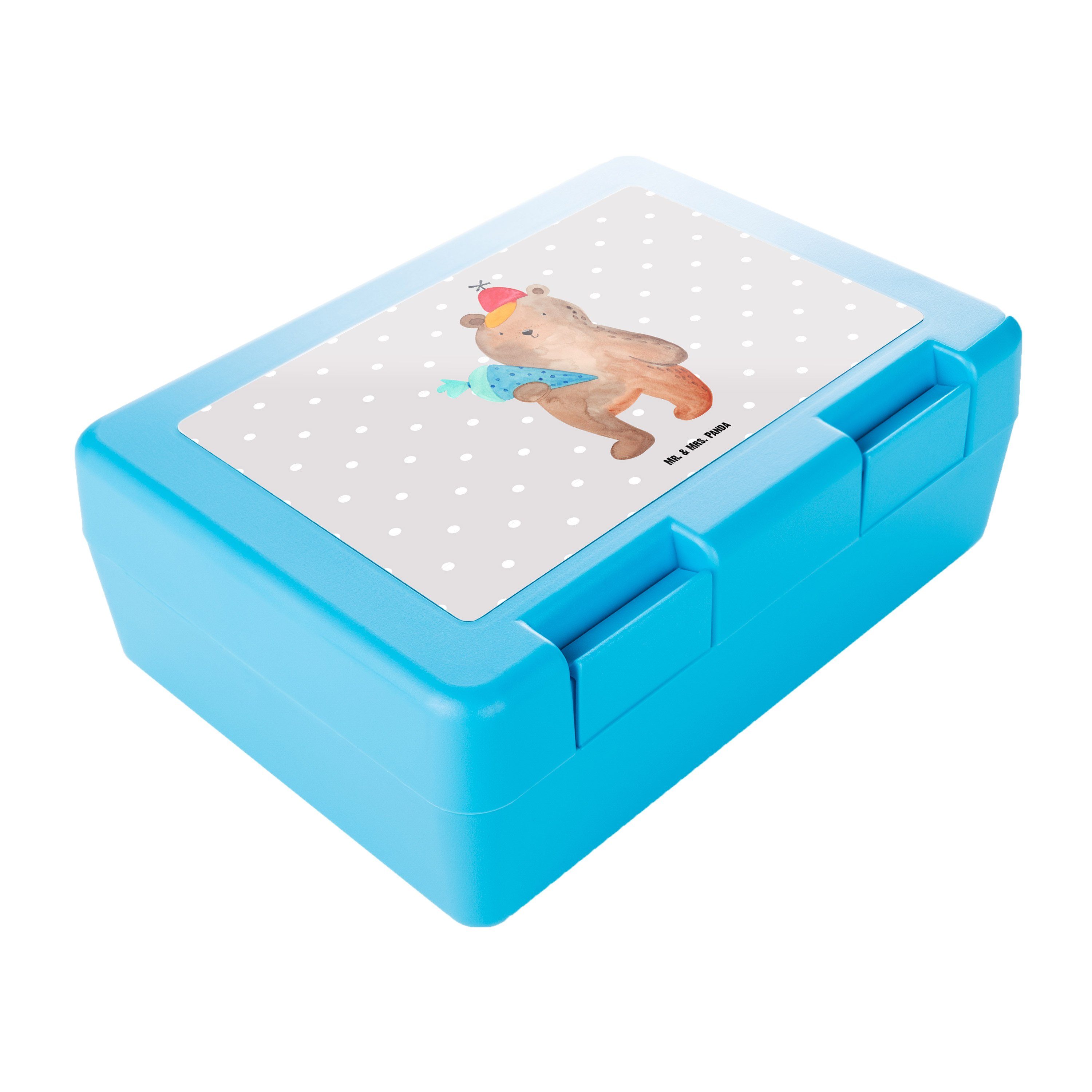 Pastell Mr. Panda Geschenk, - Lunch box, Butterdose Schultüte - mit & Grau Mrs. Schulanfang, Bär (1-tlg) Premium Kunststoff,