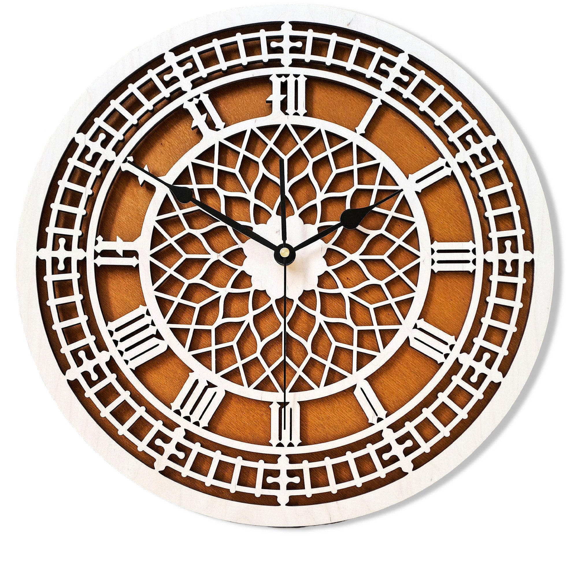 ORNAMENTI Wanduhr Rustikal,VINTAGE,retro Stil,victorianisch,holz,lautlos,römische Zahlen (Handmade, ohne Ticken, Wanddeko, Holzdeko,3 Grossen 40,50,60 cm)