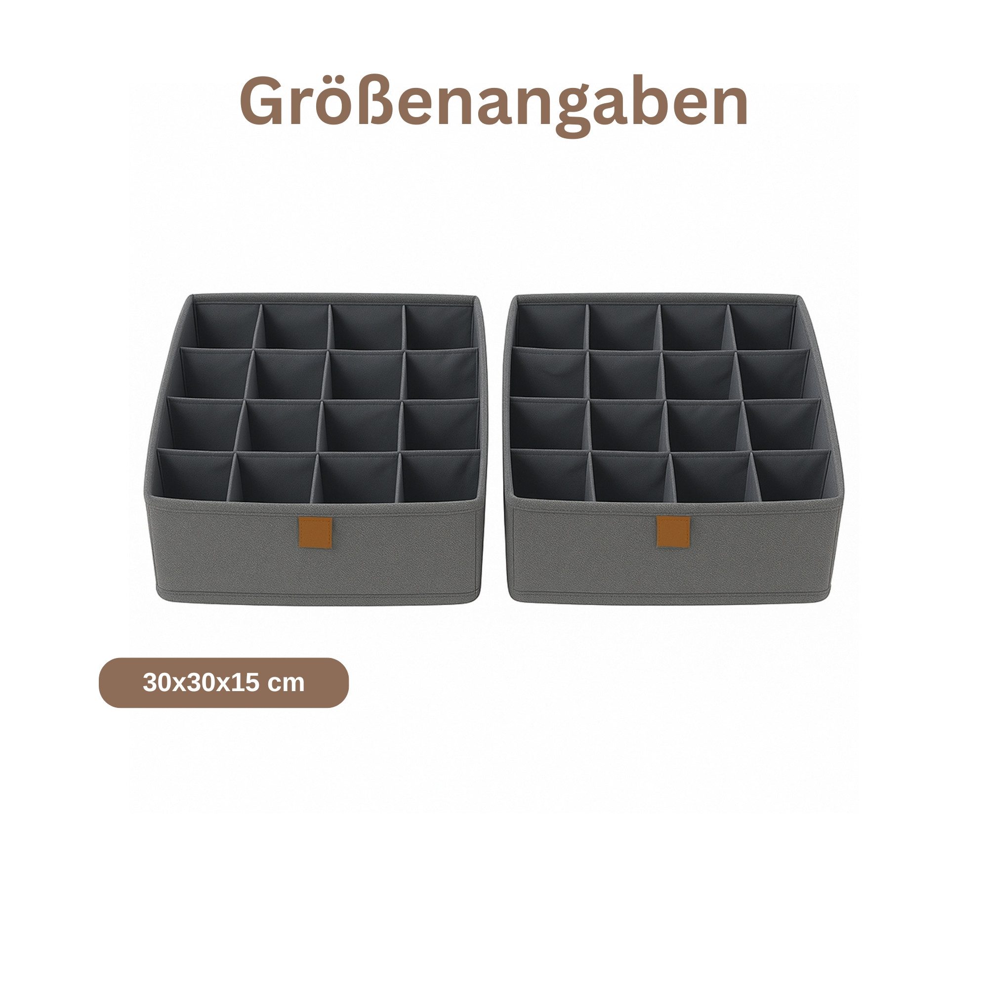 hausleben Organizer 2er Set – 16 Fächer Aufbewahrungsboxen 30x30x15 cm, Grau (Set, 2 St., 2er Set), Faltbar - stabil, kartonverstärkt – Bild 4 von 4