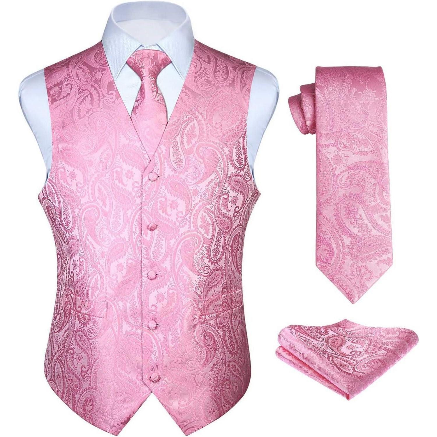 LuxusKollektion Anzugweste Anzugweste Herren Hochzeit Paisley Jacquard Krawatte Rosa XS