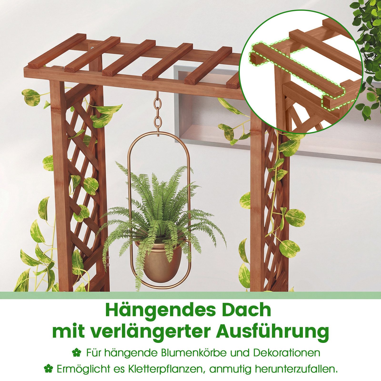 COSTWAY Hochbeet, mit Rankgitter, für Kletterpflanzen & hängende Körbe, 78x36x152 cm