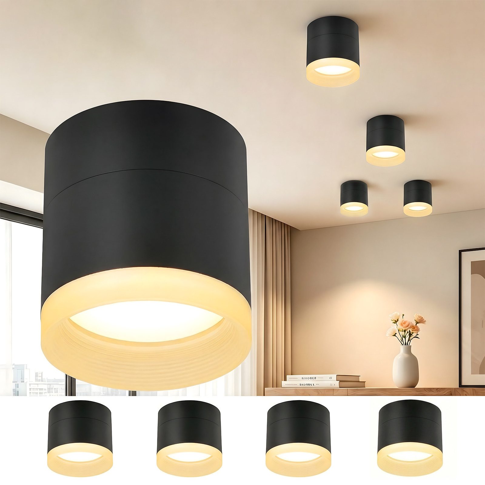 Nettlife LED Aufbaustrahler Schwarz/Weiß Rund Deckenstrahler 5W Spot Aufbauleuchte Klein Acryl, LED fest integriert, Warmweiß, GX53 Warmweiß Flach Aufputz Strahler Deckenspot 3000K