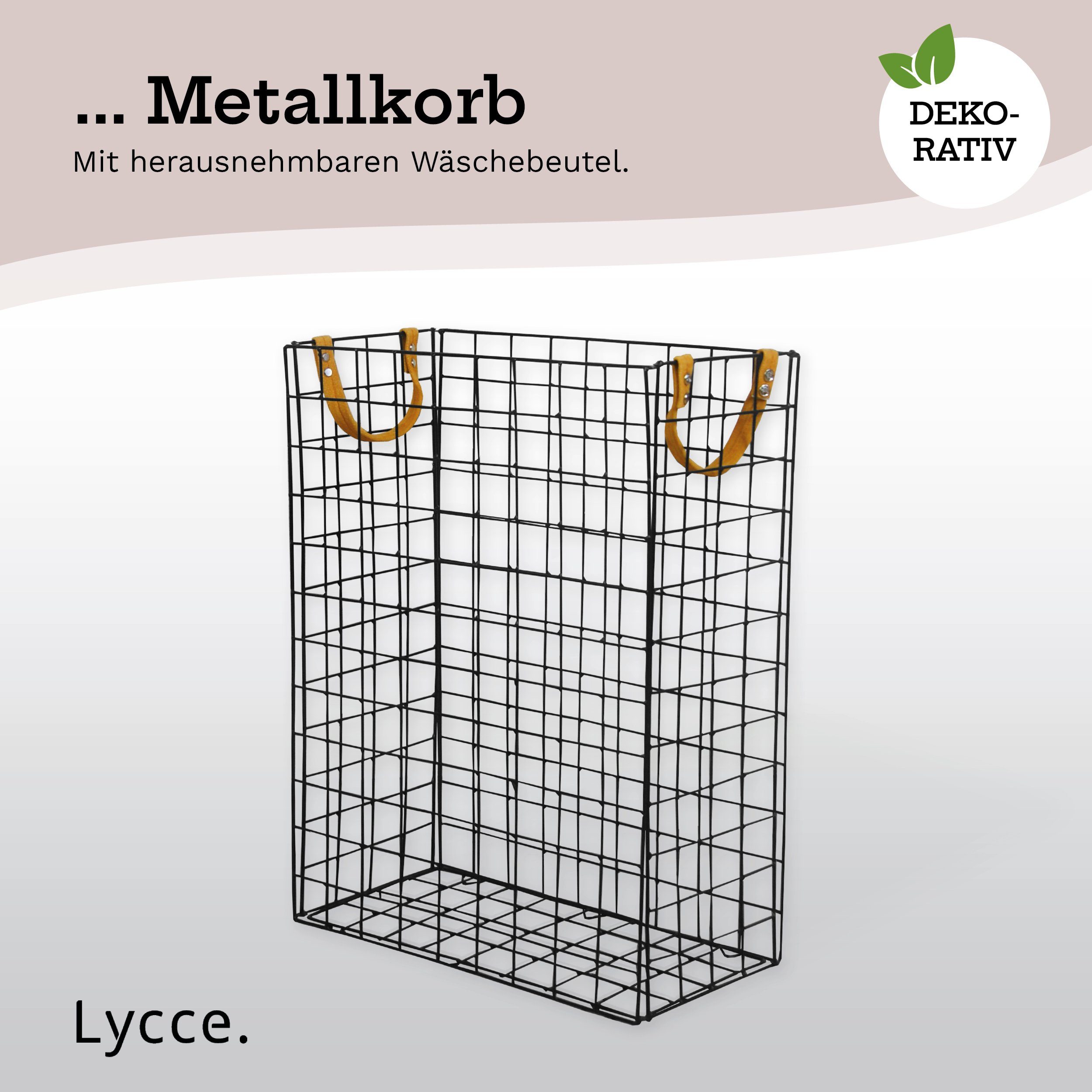 animal-design Wäschebox, aus Metall faltbar, schwarz 58L geflochten, Dekokorb