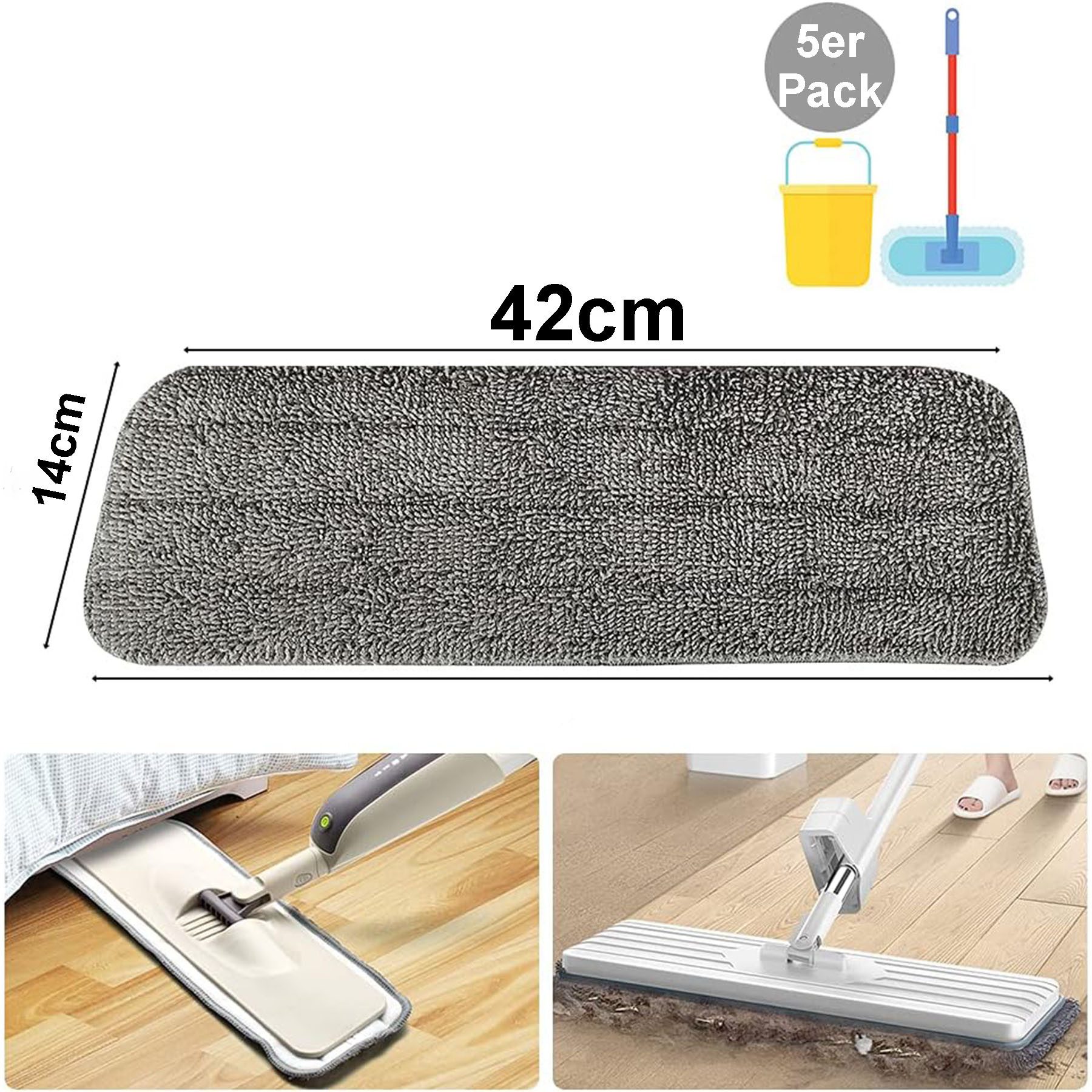 Keyura Wischmopp 10 Stück Wischmoppbezug, Ersatzbezug Wischmopp Bezug, Mop Pads, (Mop Microfaser Reinigung Pads, Wischtücher Boden Wischpads,42cm x 14cm, 10-St., Wischbezüge, Ersatzbezug für alle Böden, Maschinenwaschbar), für Öle Microfaser Bodenbeläge Wischmob Laminat, Dielen, Fliesen