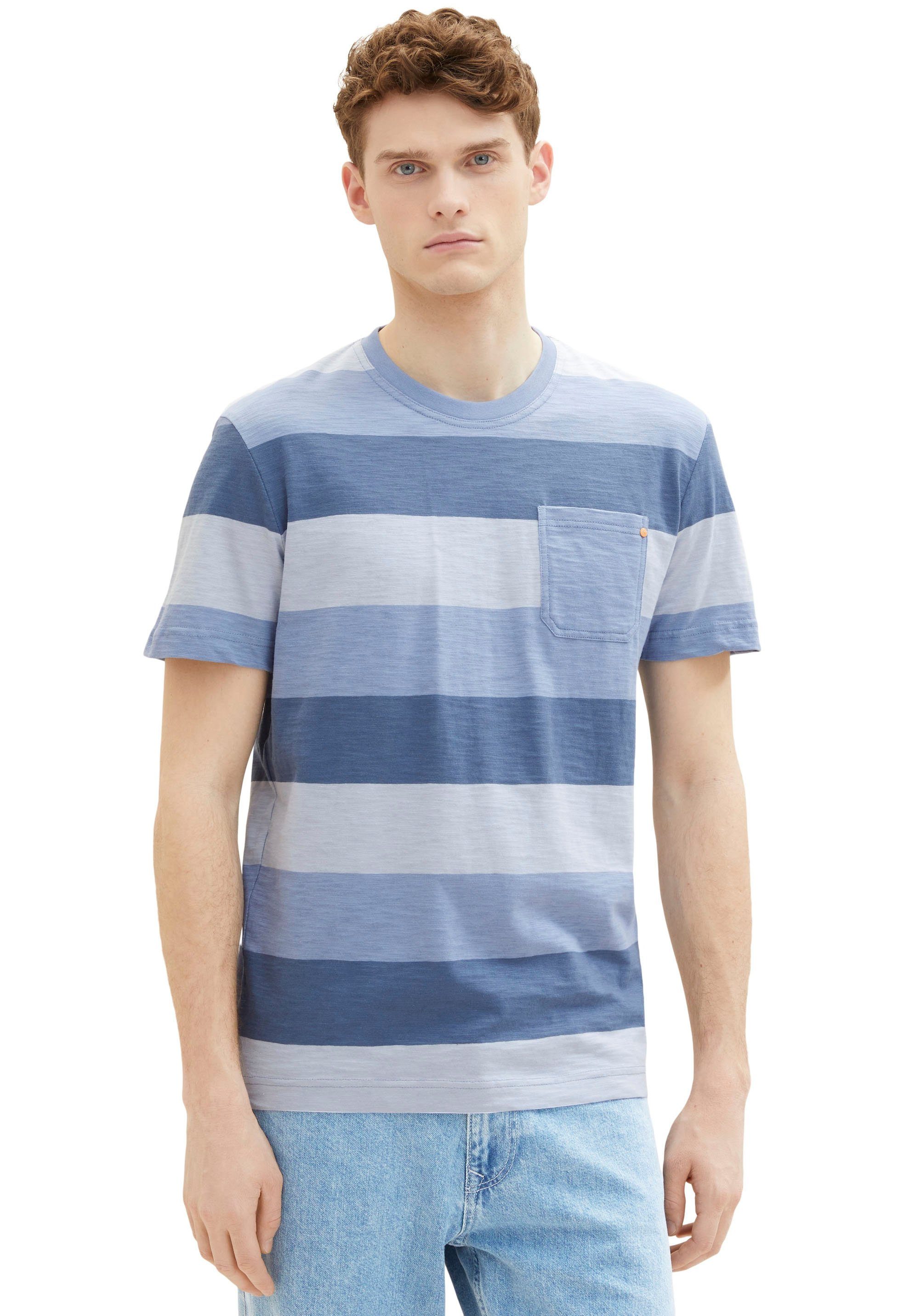 TOM TAILOR T-Shirt greyish blue tonal blockstripe