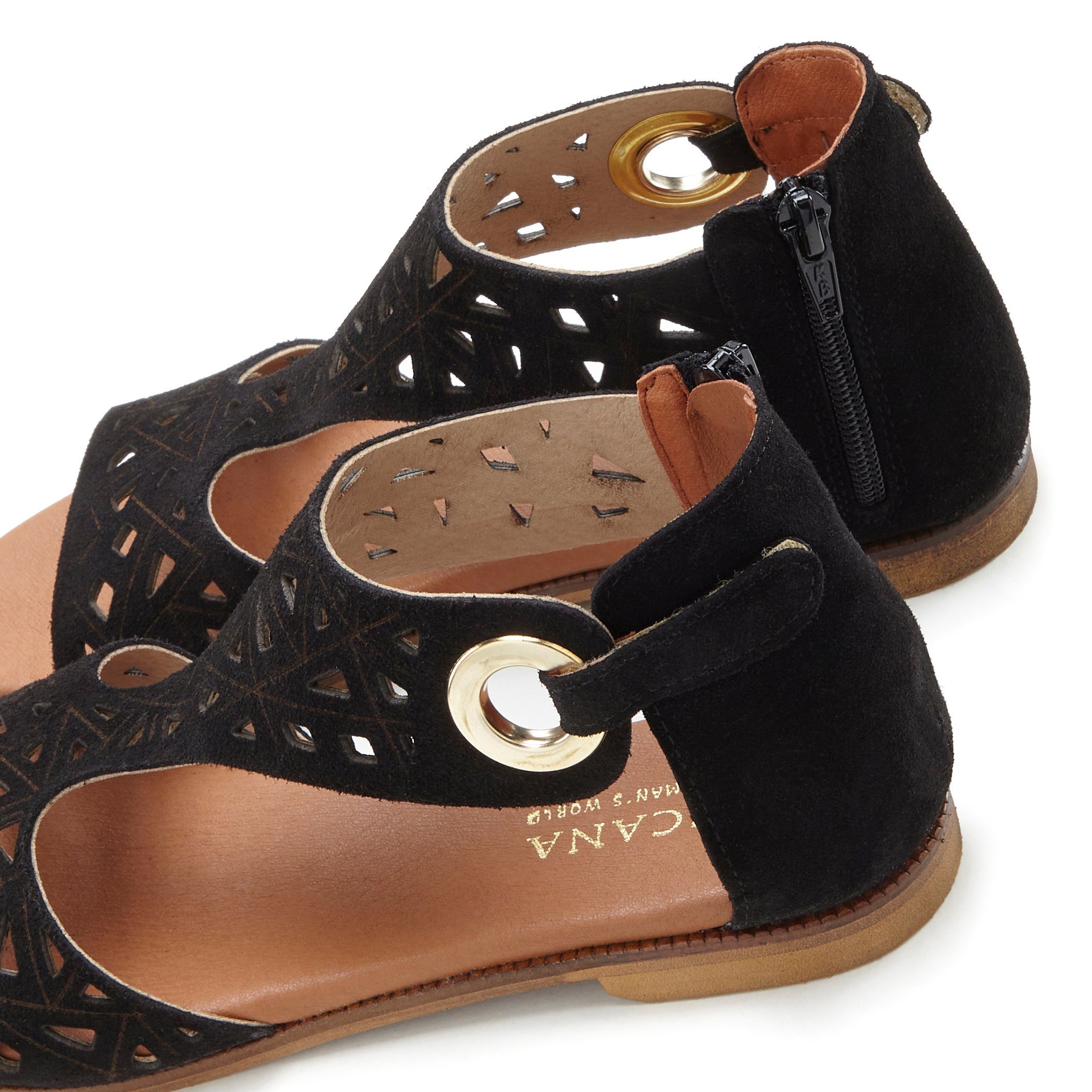 aus Sandalette, Cut-Outs schwarz Sommerschuh hochwertigem Sandale LASCANA mit Leder