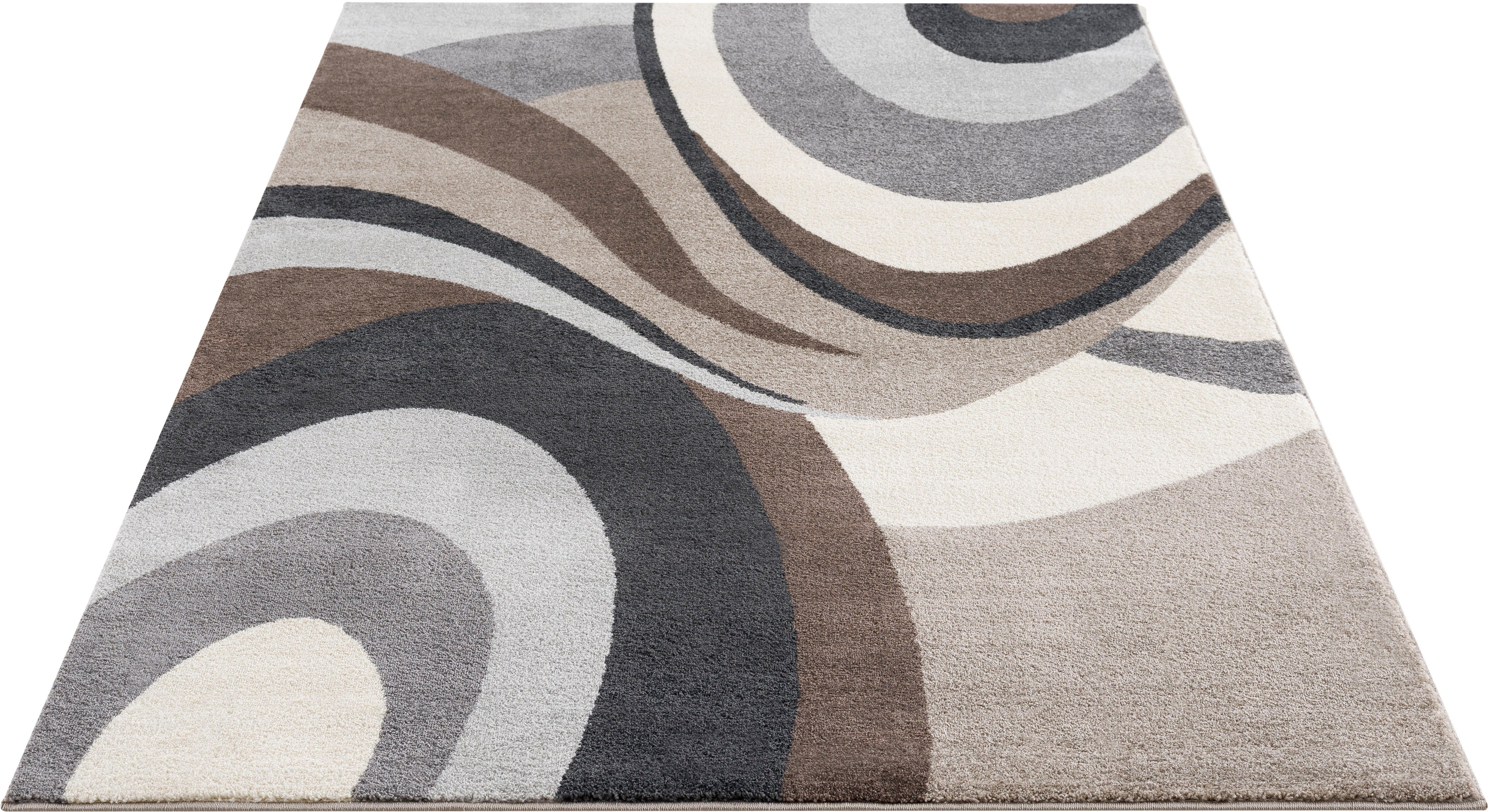 Teppich 14 handgearbeitetem andas, Neele, Wellen-Design, mit Wende-Teppich rechteckig, sand Konturenschnitt, Höhe: mm,