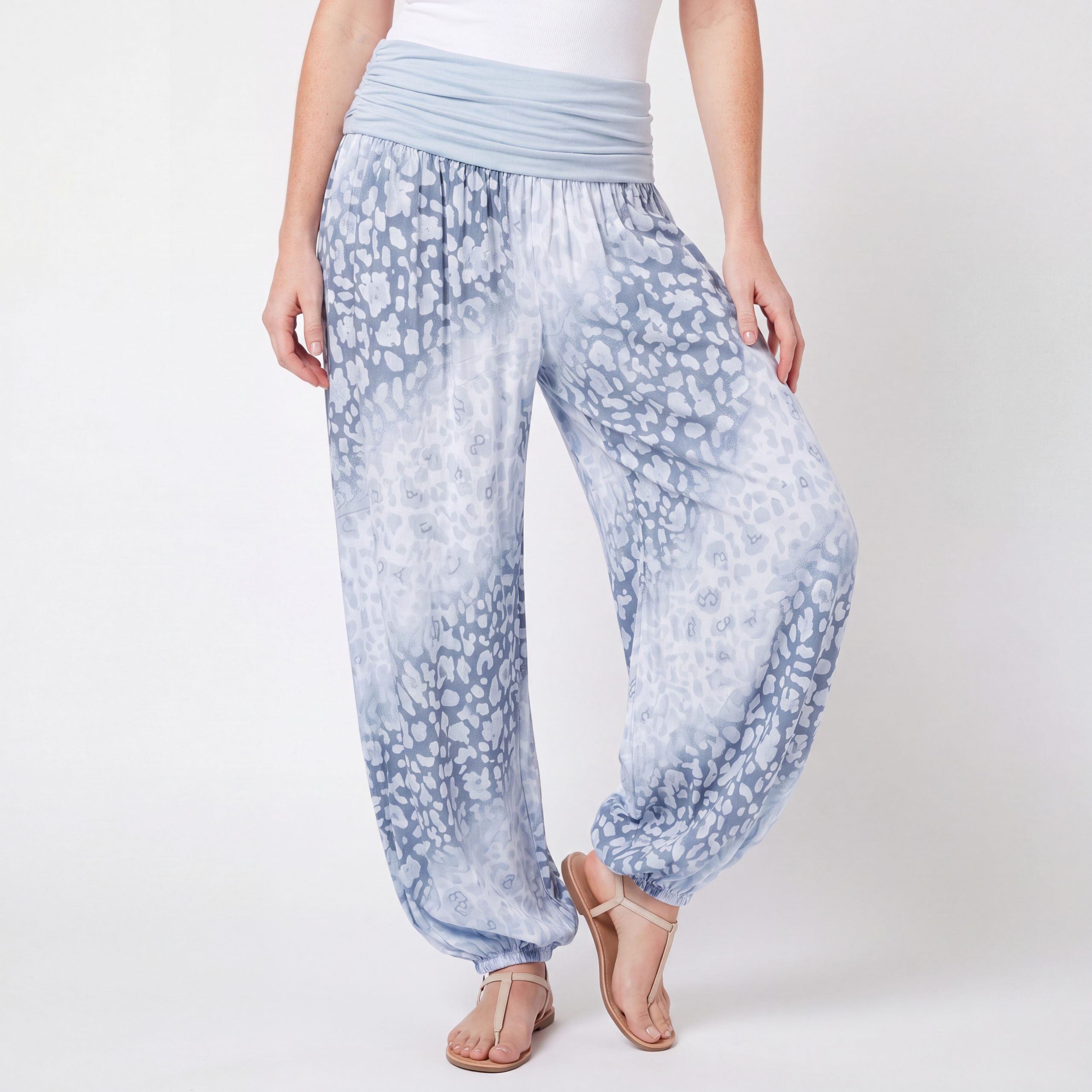 OriginalYou Haremshose Flatterhose Damen Sommerhose weite Haremshose Leo Print mit elastischem Bund, sommerliches Design, Middle Waist