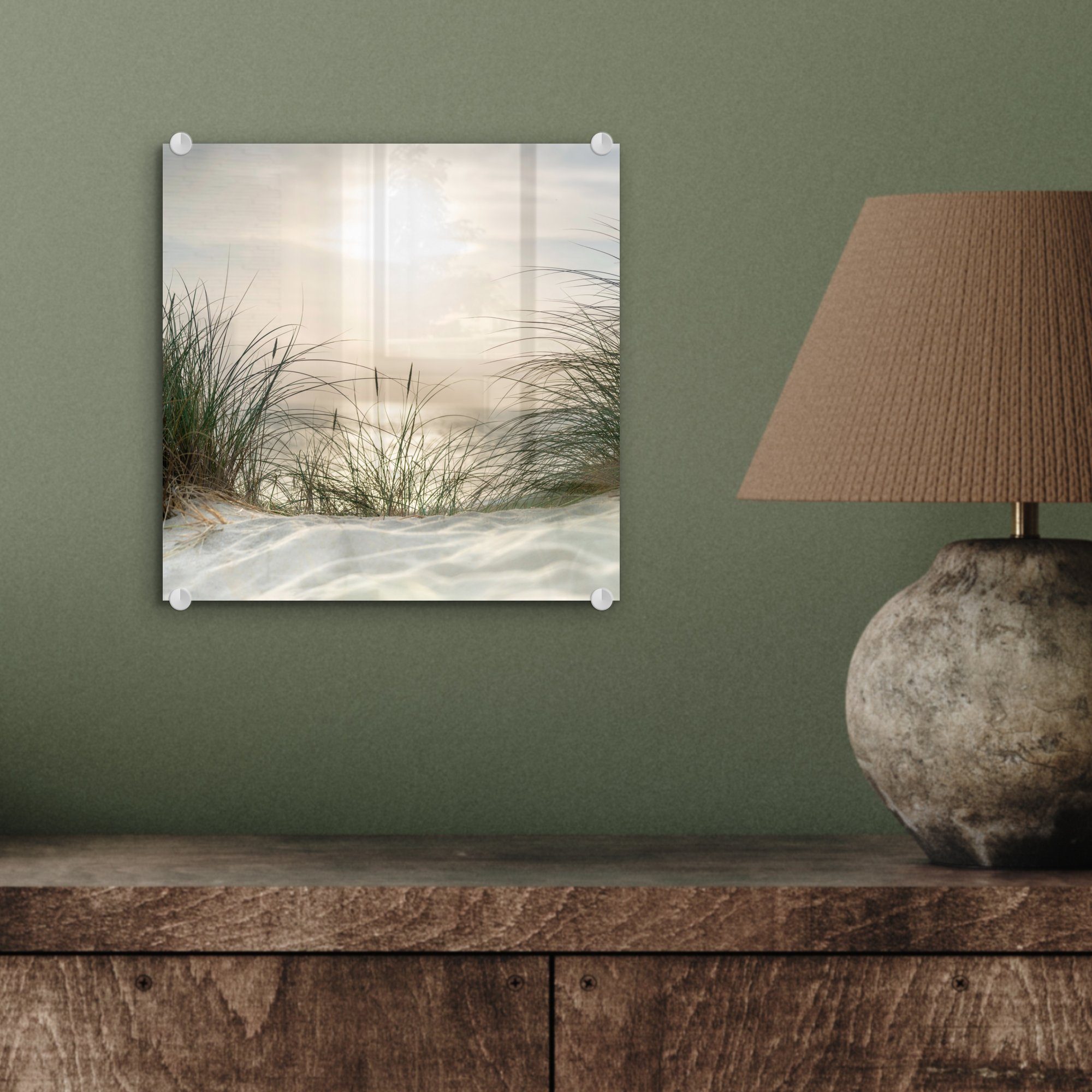 Foto - Bilder Gras auf MuchoWow - (1 St), Glas Glasbilder Sand - Glas - Wandbild Acrylglasbild auf - Wanddekoration Sonne,