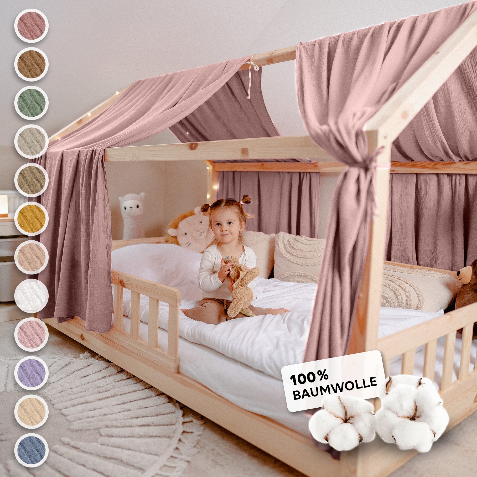 lilimaus Betthimmel Hausbett Himmel 2er-Set aus 100% Musselin - für Kinderbett (1-tlg), Set mit 2 abgestimmten Stoffbahnen - weich & schnell montiert