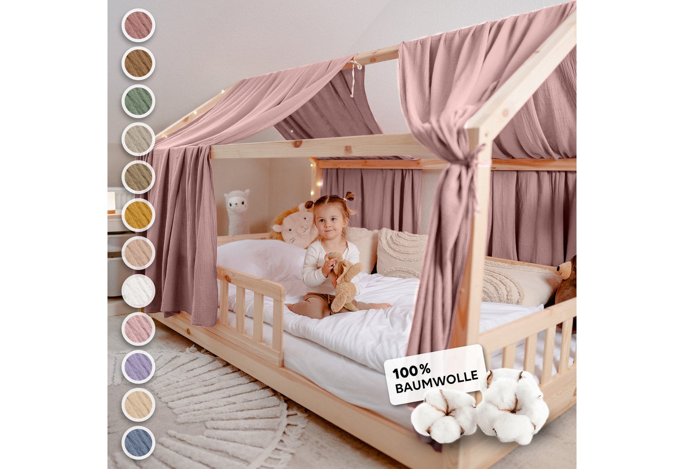 lilimaus Betthimmel Hausbett Himmel 2er-Set aus 100% Musselin - für Kinderbett (1-tlg), Set mit 2 abgestimmten Stoffbahnen - weich & schnell montiert