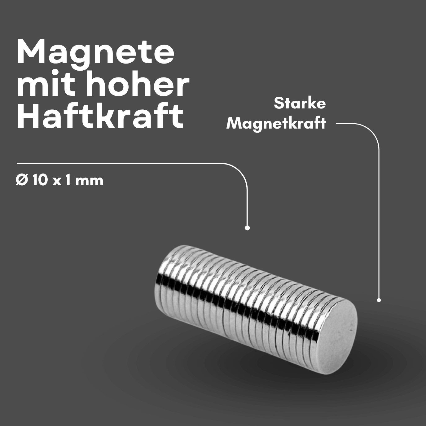 MaajeeKuto Magnet Neodym Scheibenmagnet 10x1mm N38 Supermagnet Ni-Cu-Ni 500g Haftkraft (1-St)