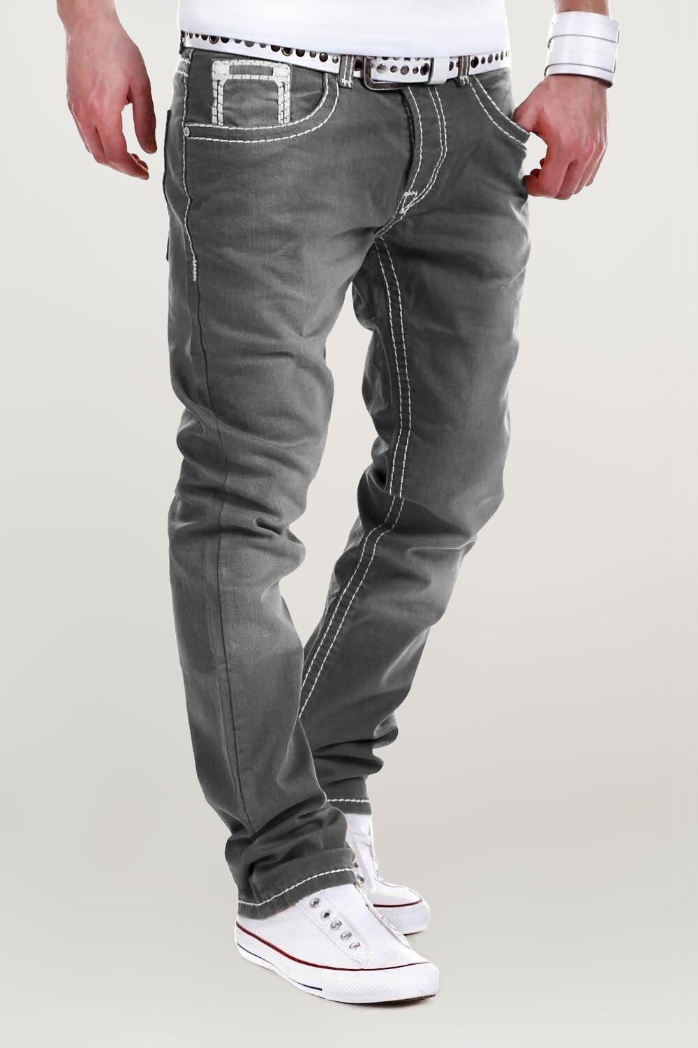 behype Jeans Stitch grau Bequeme mit Kontrastnähten dicken