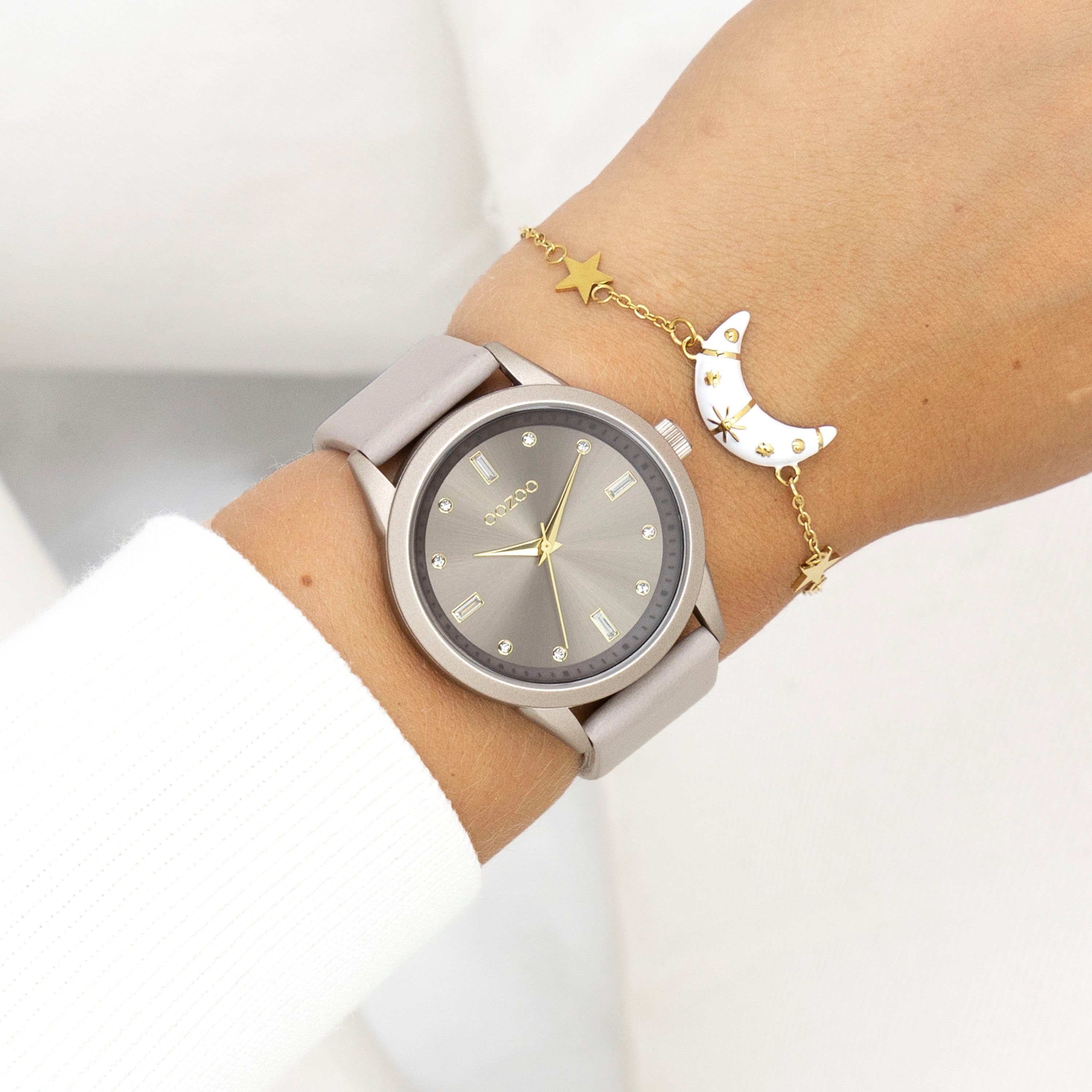 OOZOO Quarzuhr C11287, Armbanduhr, Damenuhr, Lederarmband, Zirkonia (synth)