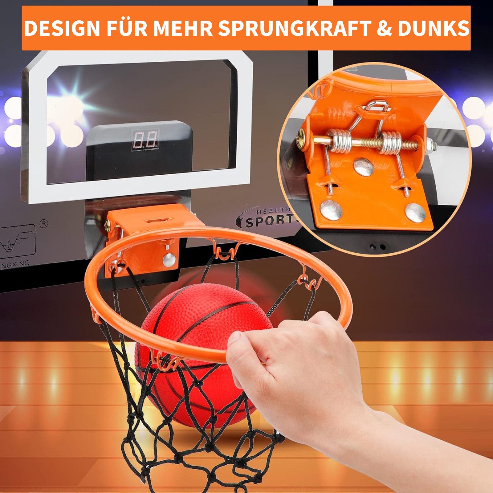 SURFOU Basketballkorb Indoor Kinder, transparent 40x30cm,hakenlose Türhalterung, 21,5cm Ring