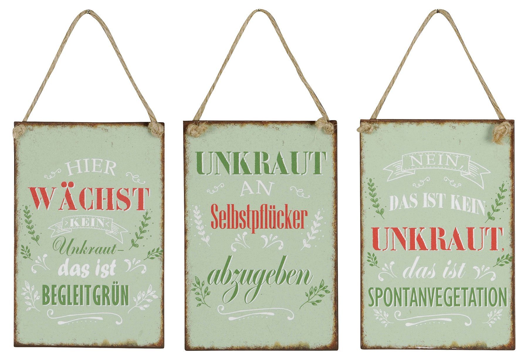 Levandeo® Wandbild, 3er Set Blechschilder H15cm Sprüche Garten Unkraut Wandbild Wanddeko