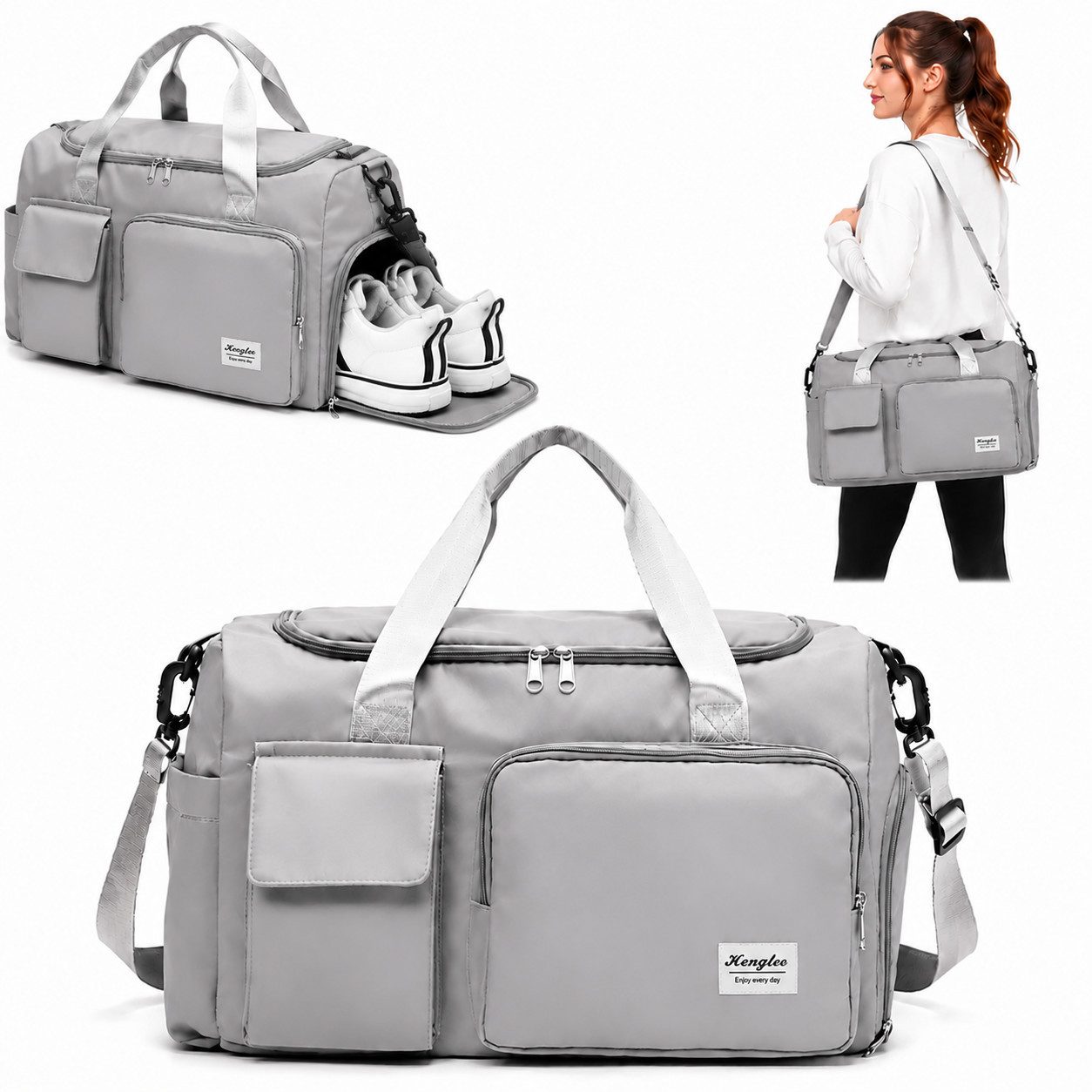 Toomoke Sporttasche Trainingstasche Damen Herren Reisetasche mit Schuhfach Nassfach (XL Reisetasche Fitness Tasche Handtasche, mit Schuhfach Nassfach viele Fächer wasserabweisend Schultergurt), Atmungsaktiv, Abriebfest,Ideal für Wanderungen, Reisen und Sport