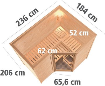 Karibu Sauna Sanna 2, BxTxH: 236 x 184 x 209 cm, 40 mm, (Set) 9-kW-Bio-Ofen mit externer Steuerung