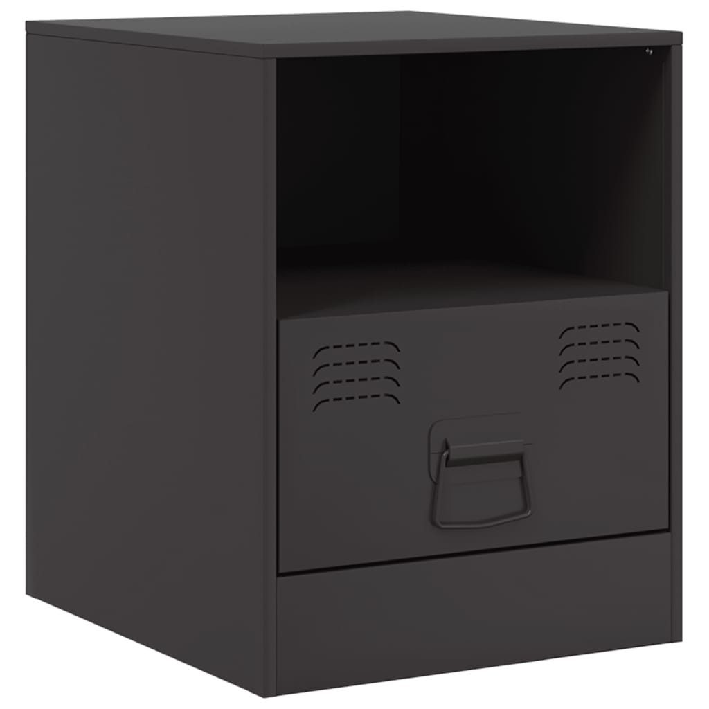 furnicato Nachttisch aus kaltgewalztem Stahl 34,5x39x44 cm Schwarz (1-St), Beistelltisch mit Schublade, Ablageboden und einem Metallgriff