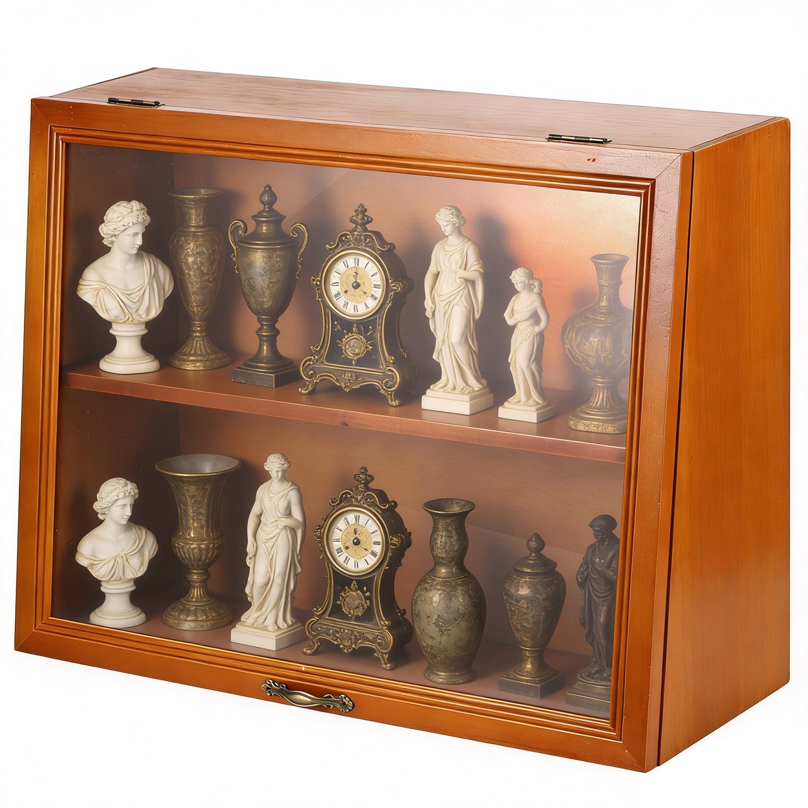 BlingBin Mini Tischvitrine, Sammlervitrine aus Holz, Schreibtisch Organizer (Mehrzweck-Aufbewahrungsschrank, 1-St., 42.7 x 32.5 x 14.7 cm) Retro-Design, Vitrinenschrank Für Schmuck und Sammlerstücke