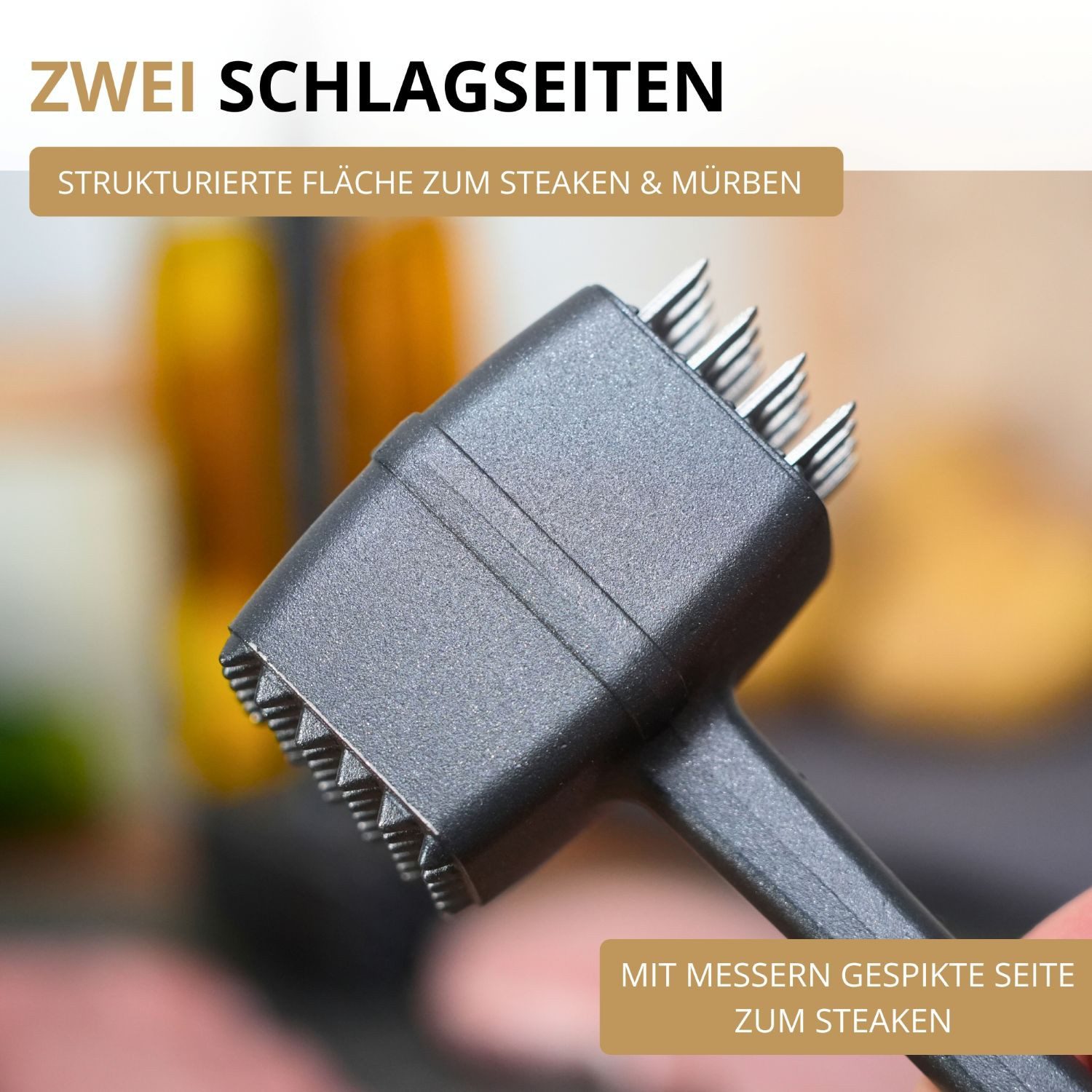 WESTMARK Fleischklopfer Steakmaster Black Edition – Doppelseitiger Fleischklopfer & Steaker, griffige Haptik, geeignet zum Steaken