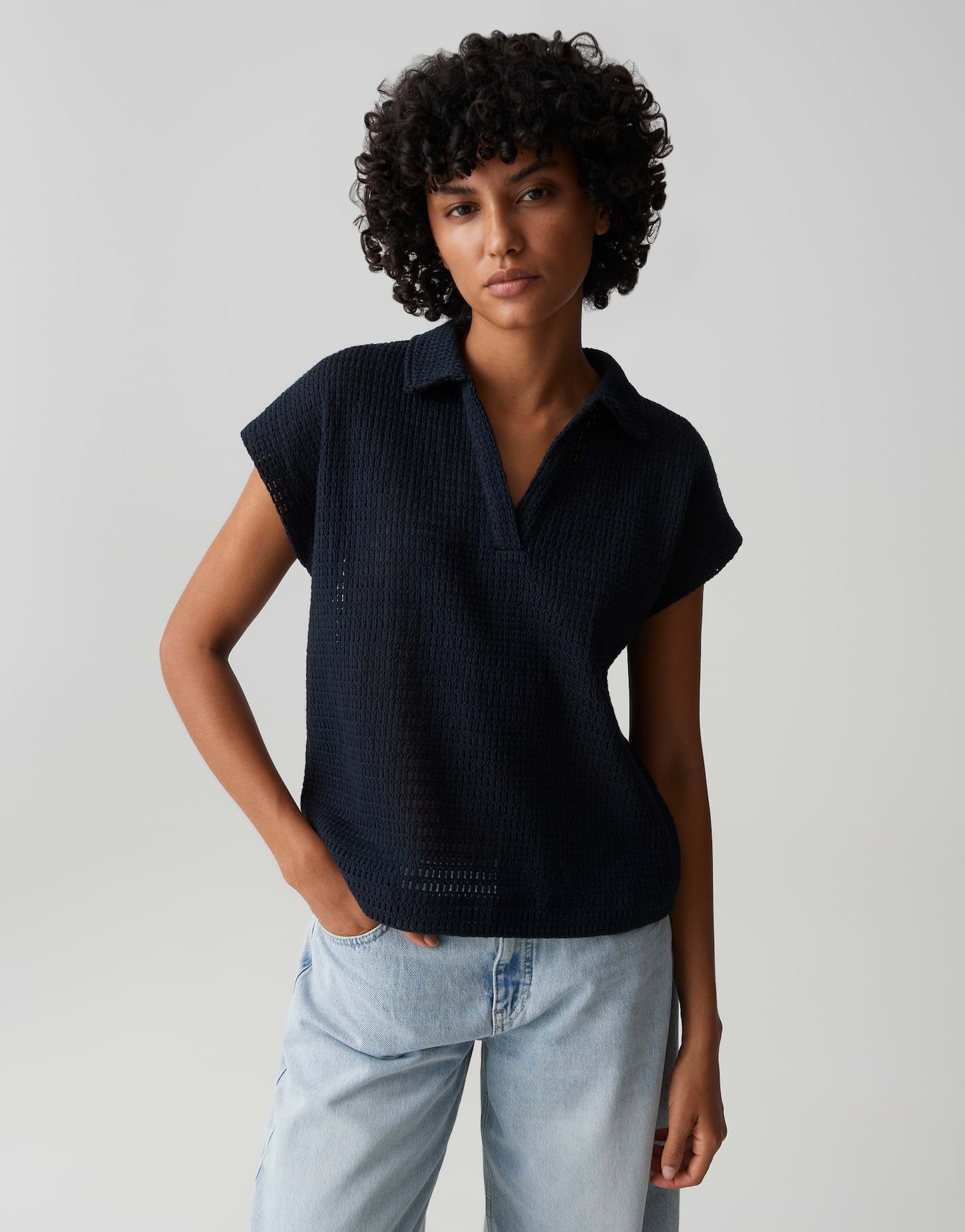Poloshirt Somona aus Jersey mit Crochet Optik