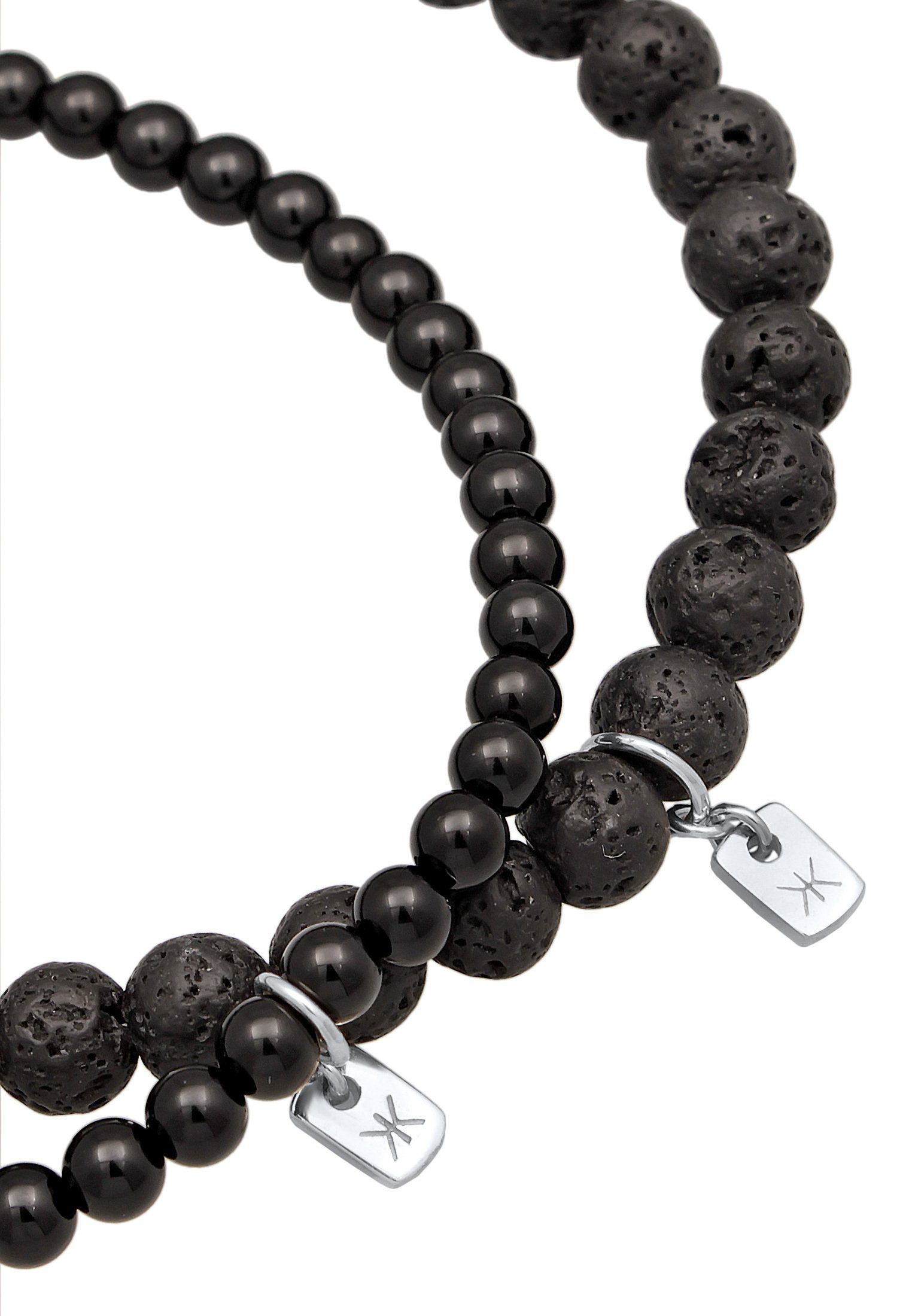 Kuzzoi Bead-Armband-Set Lava Onyx Set Silber, Bead Kugel 925 aus Edelstein Perlen