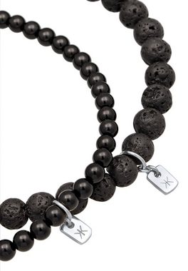 Kuzzoi Bead-Armband-Set Lava Onyx Edelstein Perlen Set Bead aus 925 Silber, Kugel