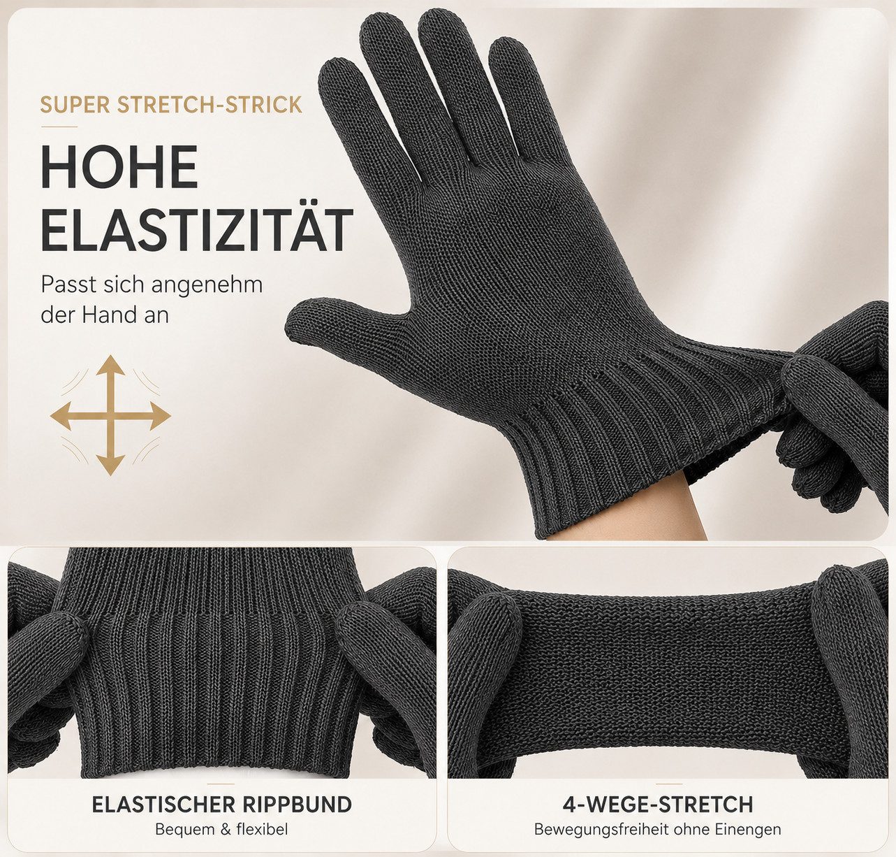 herémood Strickhandschuhe Handschuhe Winter für Damen Herren, Winterhandschuhe, Sport & Fahrrad vollständig bedeckte Finger, Testsiegel SEHR GUT (Note 1,1) – Bild 3 von 5