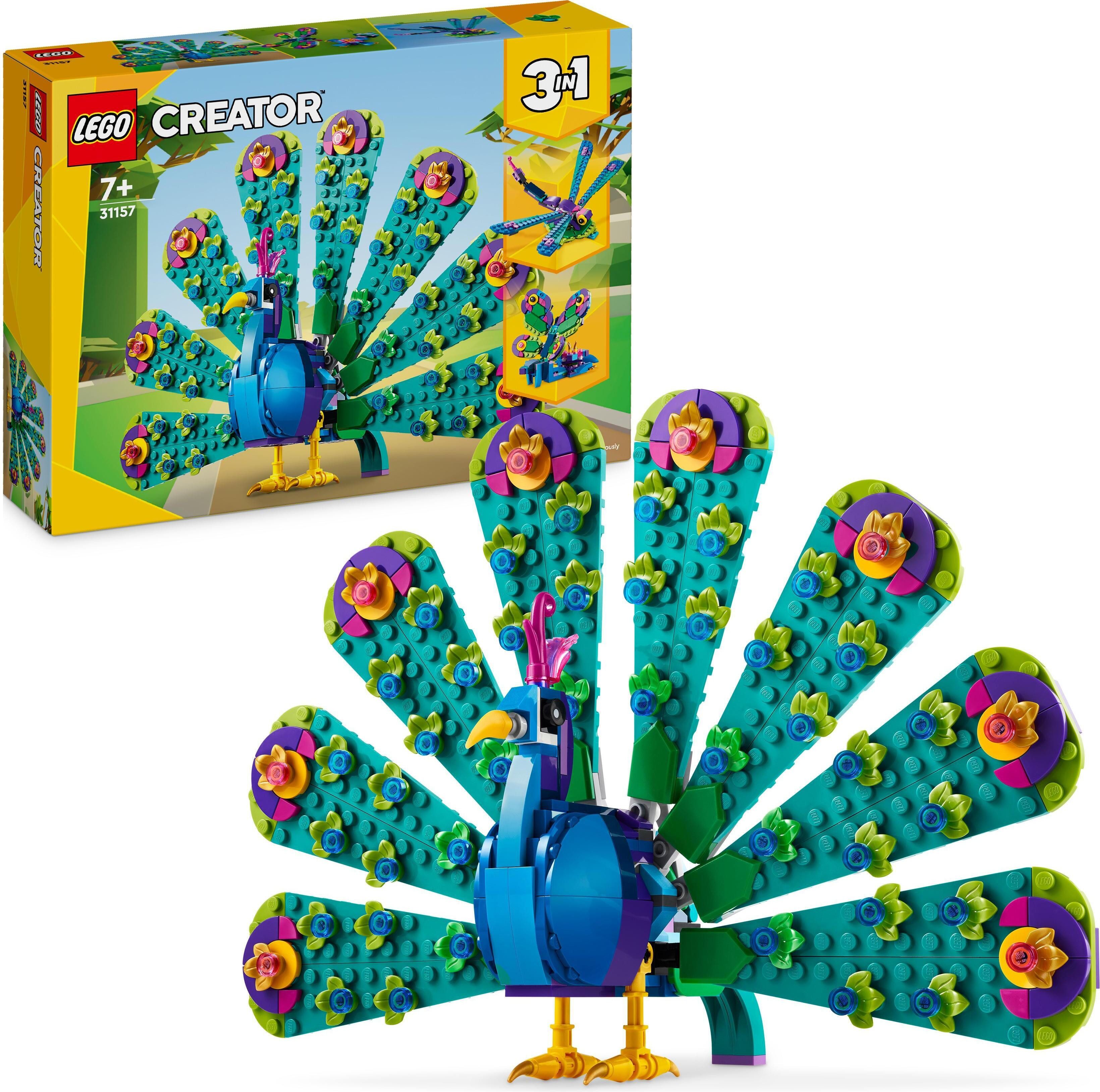 LEGO® LEGO® Creator 3-in-1 31157 Exotischer Pfau Konstruktionsspielsteine Konstruktions-Spielset, (355 St)