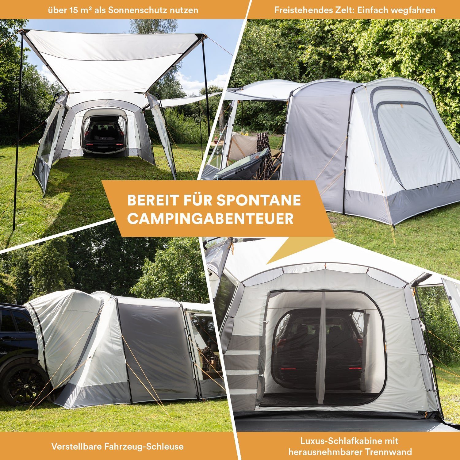 Skandika Buszelt Heckzelt Pitea XL Up freistehendes Autozelt mit teilbarer Schlafkabine, Personen: 4, 2 m Stehhöhe, wasserdicht, 3000 mm Wassersäule, Vorzelt für SUV, Caddy