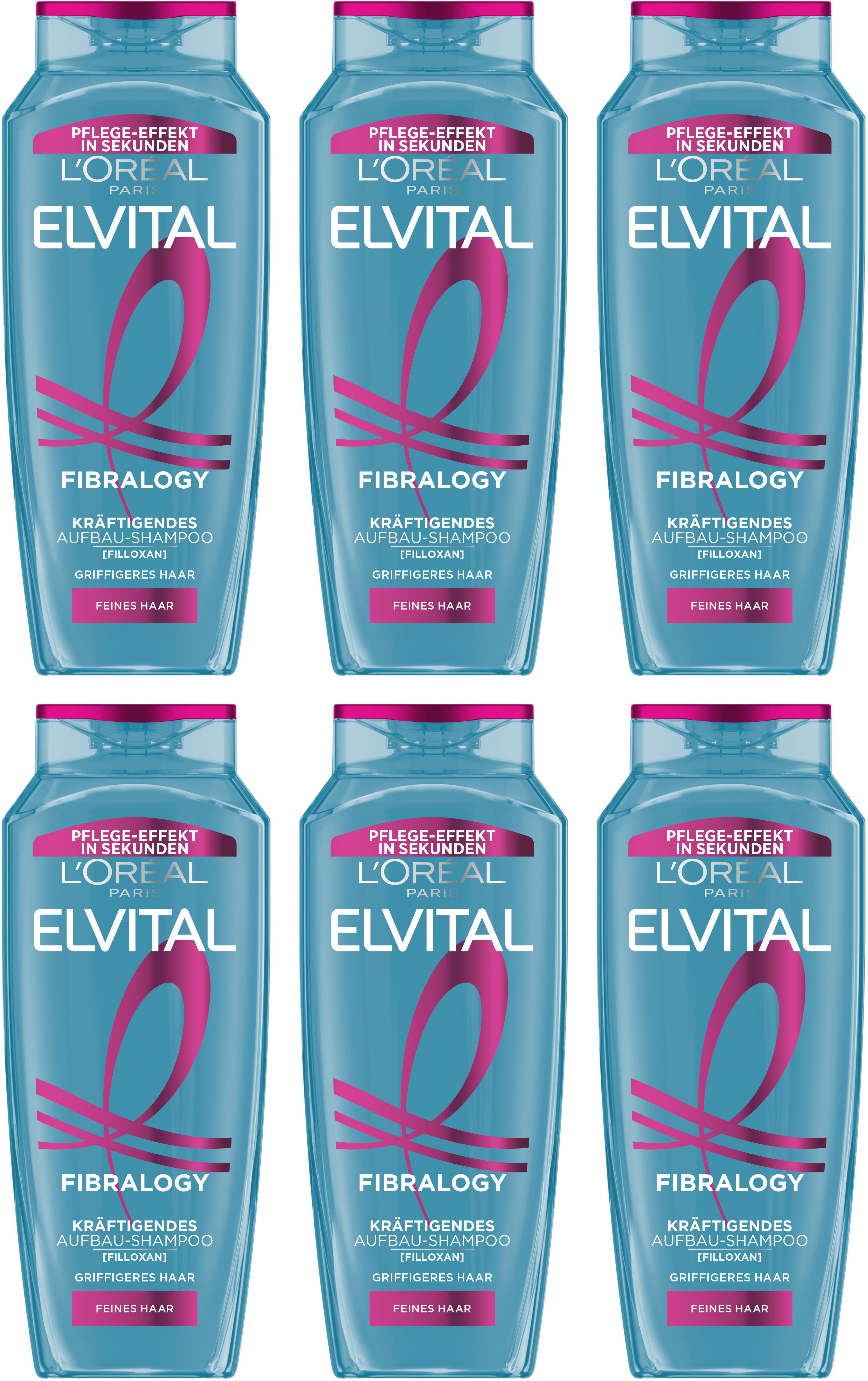 L'ORÉAL PARIS Haarshampoo L'Oréal Paris Elvital Fibralogy Shampoo, Packung, 6-tlg., Für feines Haar, mit dem Wirkstoff Filloxane, sichtbar volleres Haar.