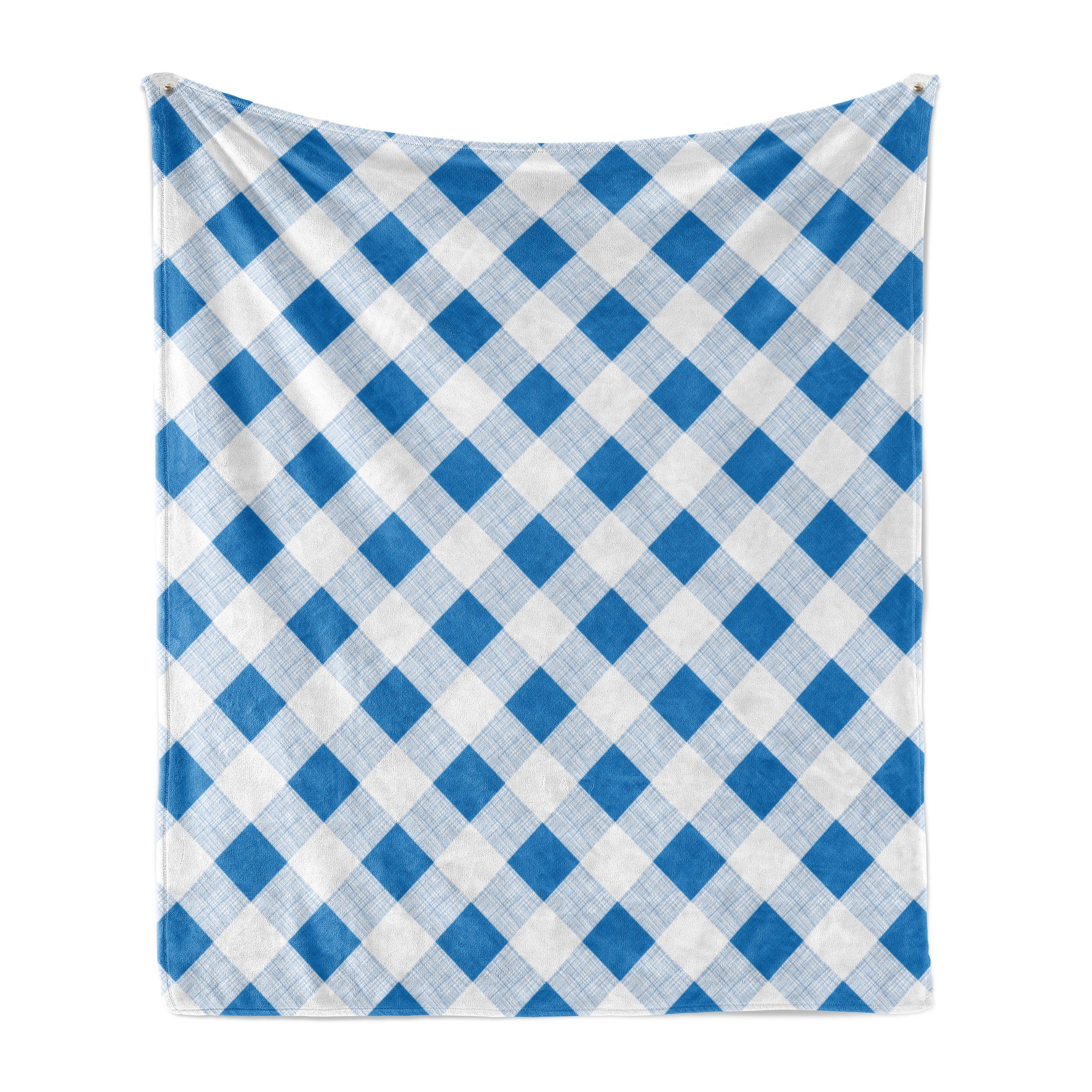 Außenbereich, weiß und Plüsch Abakuhaus, Plaid für und Blau den Innen- Checkered Wohndecke Gitter Gemütlicher