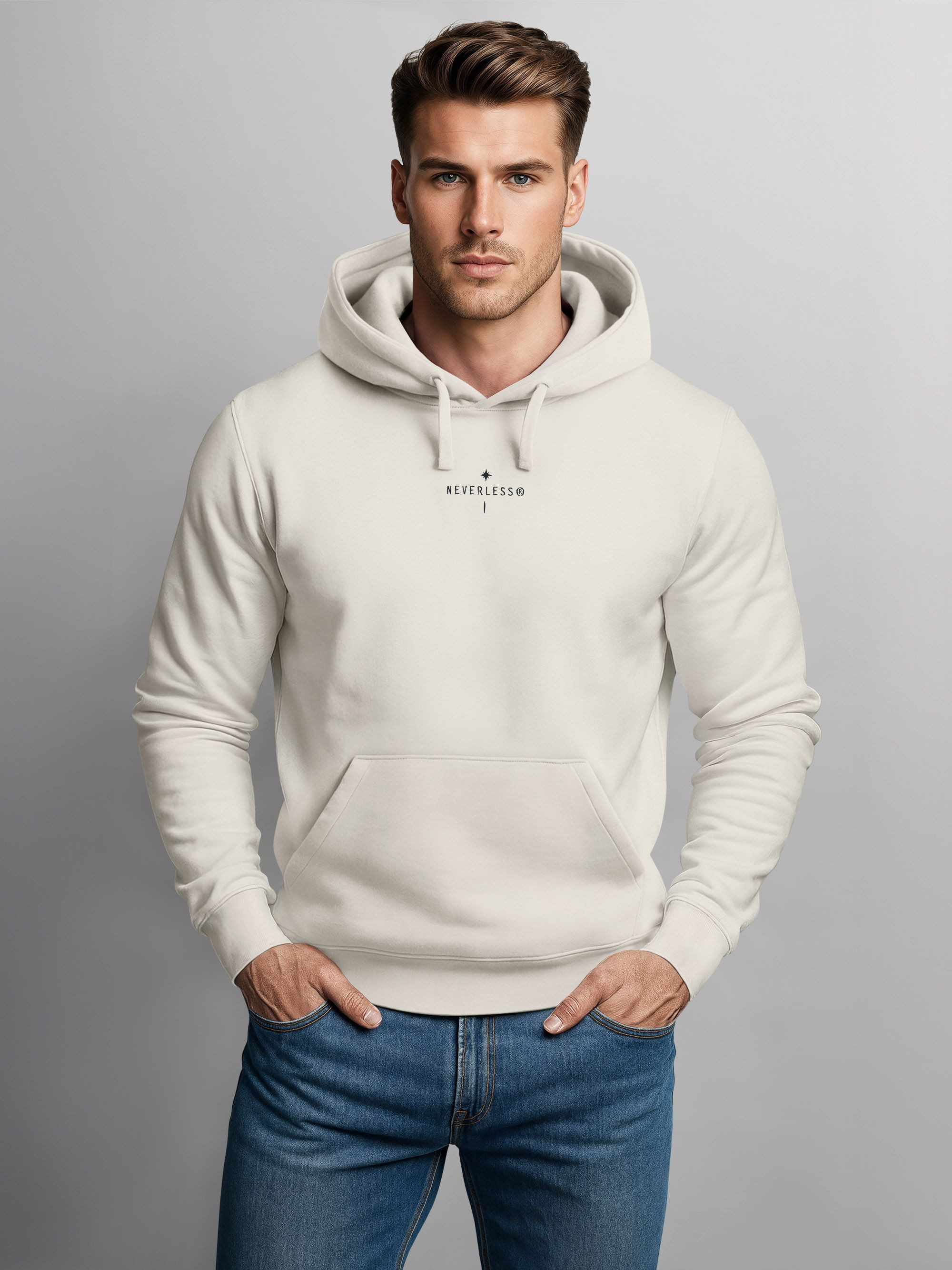 Neverless Hoodie Herren Hoodie Backprint Nature Symbole, Kompass, Berge, Baum