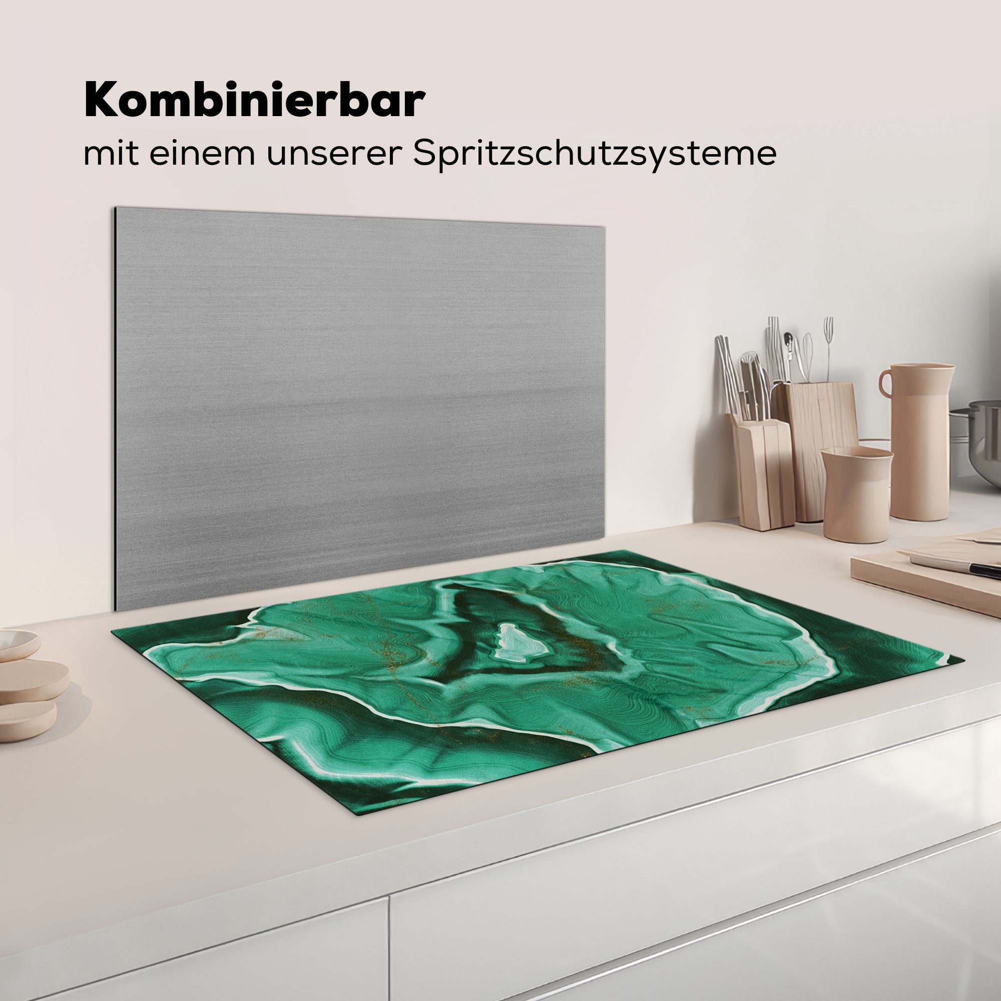 die - Schutz für Induktionskochfeld küche, Golden, cm, tlg), Herdblende-/Abdeckplatte (1 Vinyl, Aqua - Ceranfeldabdeckung Marmor MuchoWow 81x52