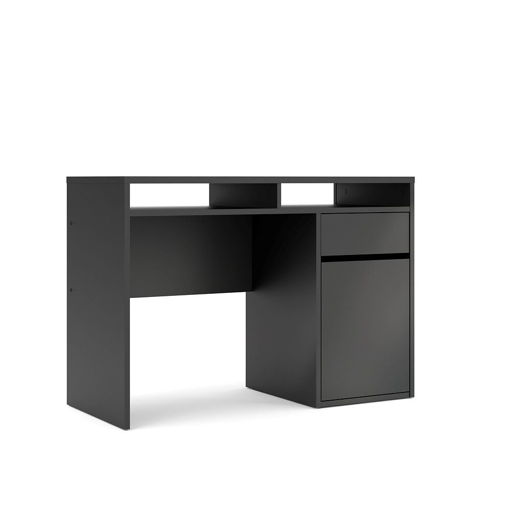 ebuy24 Schreibtisch Plus Schreibtisch mit 1 Tür, 1 Schublade und 2 Reg Schwarz