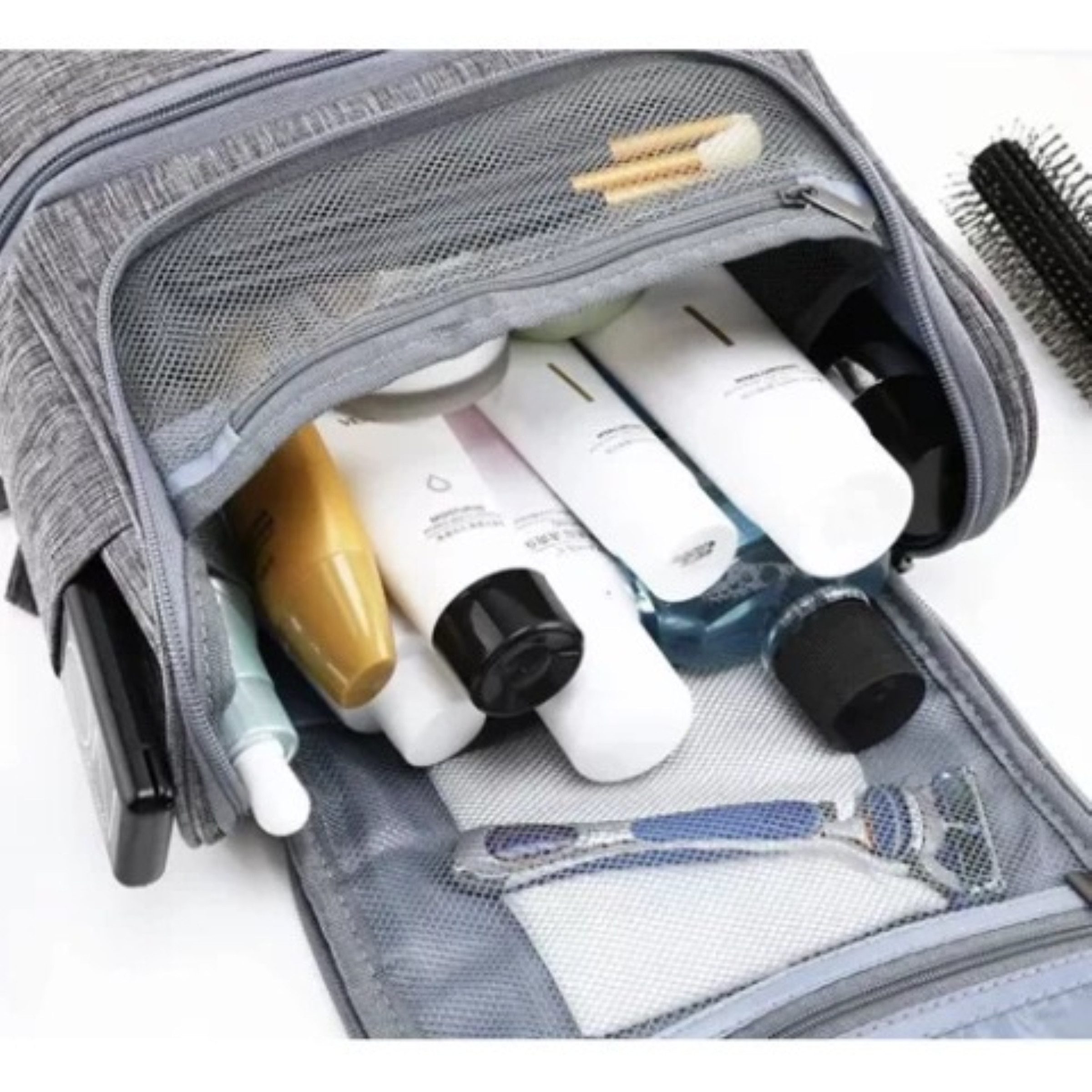 soulima Kosmetiktasche Hängende Kosmetiktasche Reise Kulturbeutel mit Thermofach Grau (Hängende Kosmetiktasche mit Thermofach und vielen Organizer-Fächern, Häng – Bild 5 von 5