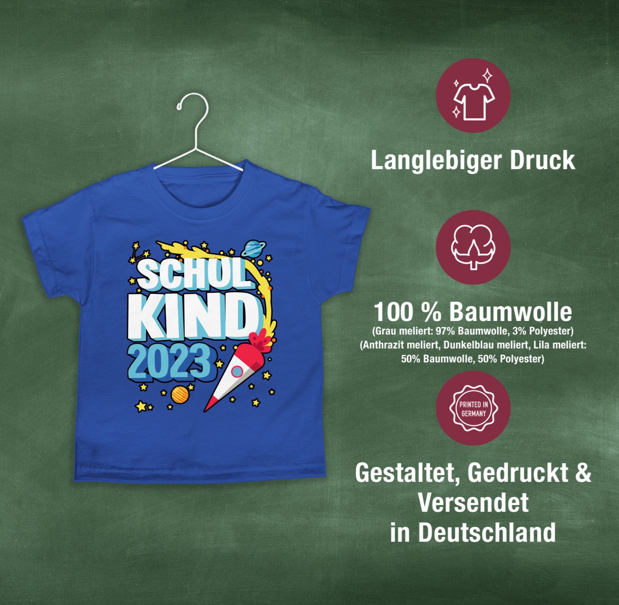 Royalblau Geschenke Sternen Endlich 1 - schwarz Schulanfang Junge Shirtracer Schulkind und T-Shirt Einschulung Rakete 2023 mit