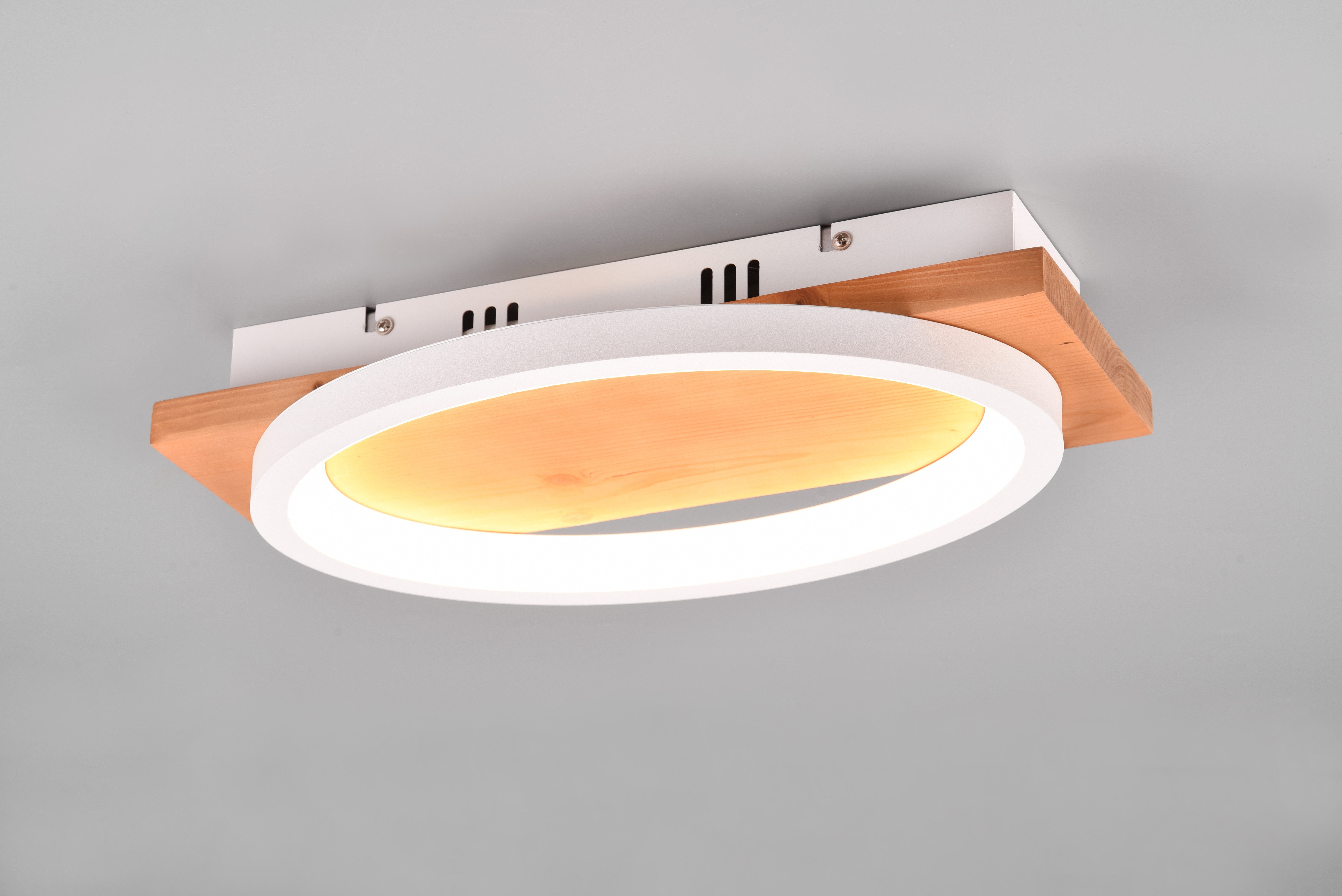TRIO Leuchten LED Wandleuchte BARCA, Wand- oder Deckenleuchte LED 16W 1800Lumen warmweiß 3000K, Dimmfunktion, mehrere Helligkeitsstufen, LED fest integriert, Warmweiß, per Wandschalter dimmbar in 3 Stufen, Wandlampe mit Holz-Element