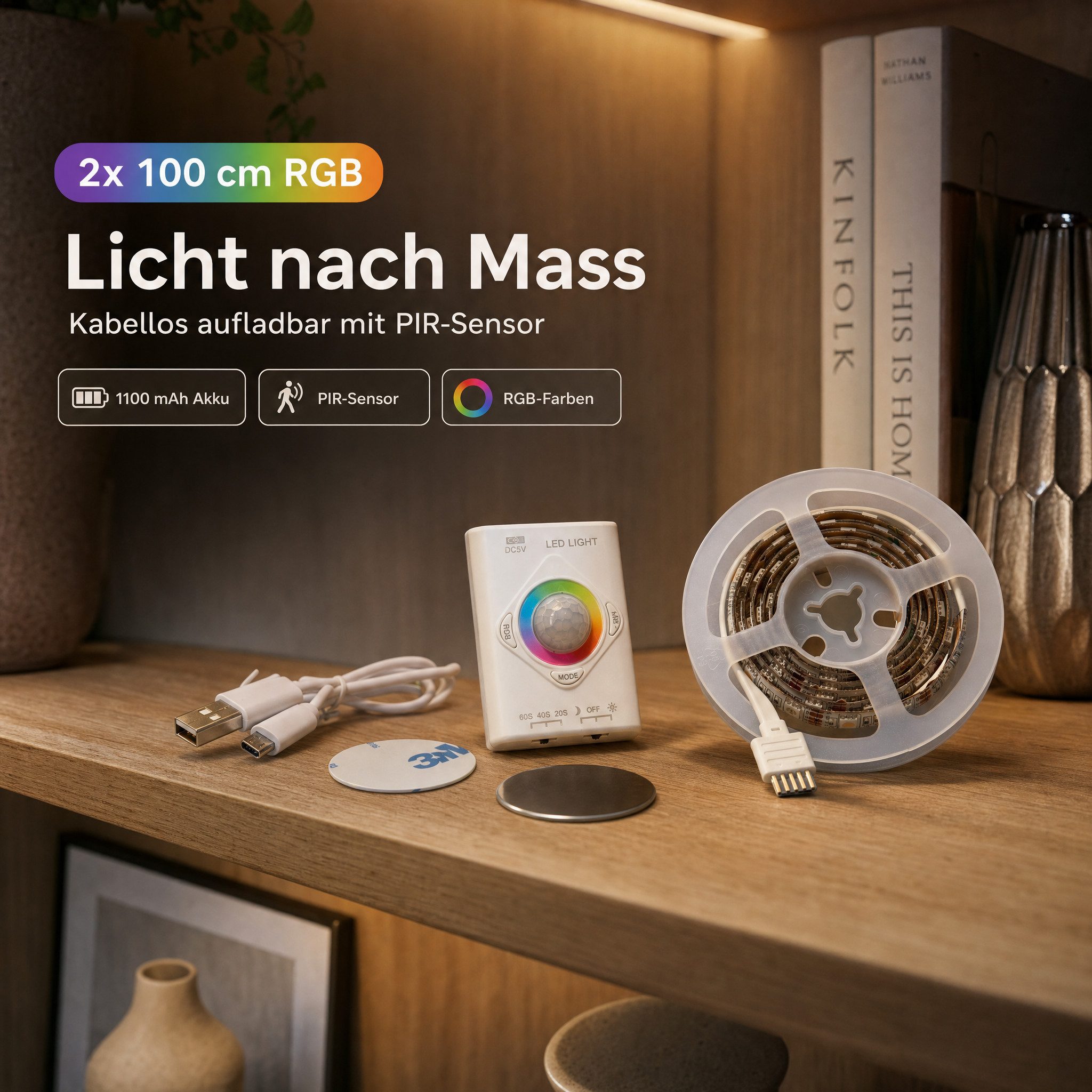 Northpoint LED-Streifen mit Bewegungsmelder Innenbereich Schrankleuchte 1100mAh Akku – Bild 3 von 5