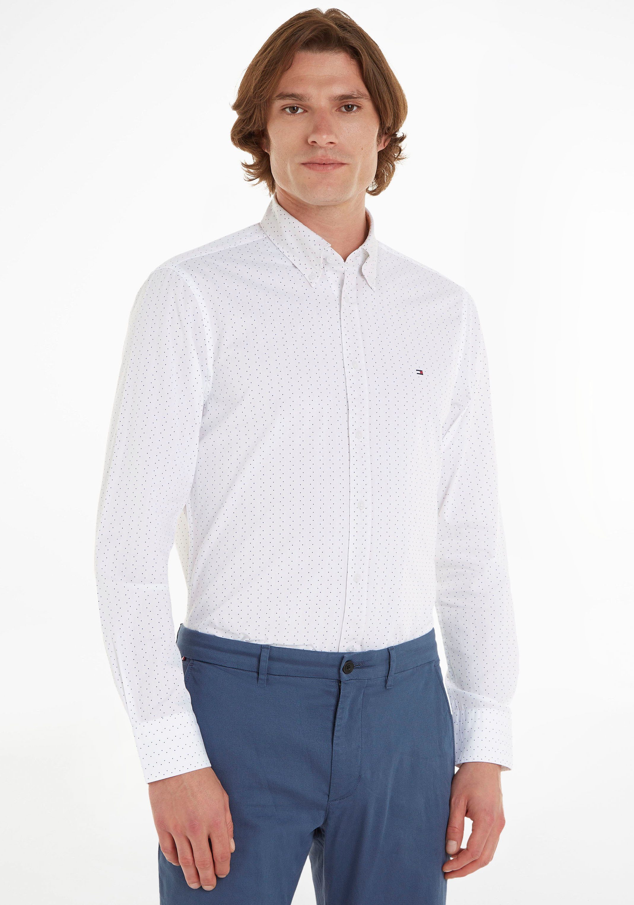 Tommy Hilfiger TAILORED Businesshemd CL-W DOT PRINT SF SHIRT mit kontrastfarbener Bepunktung